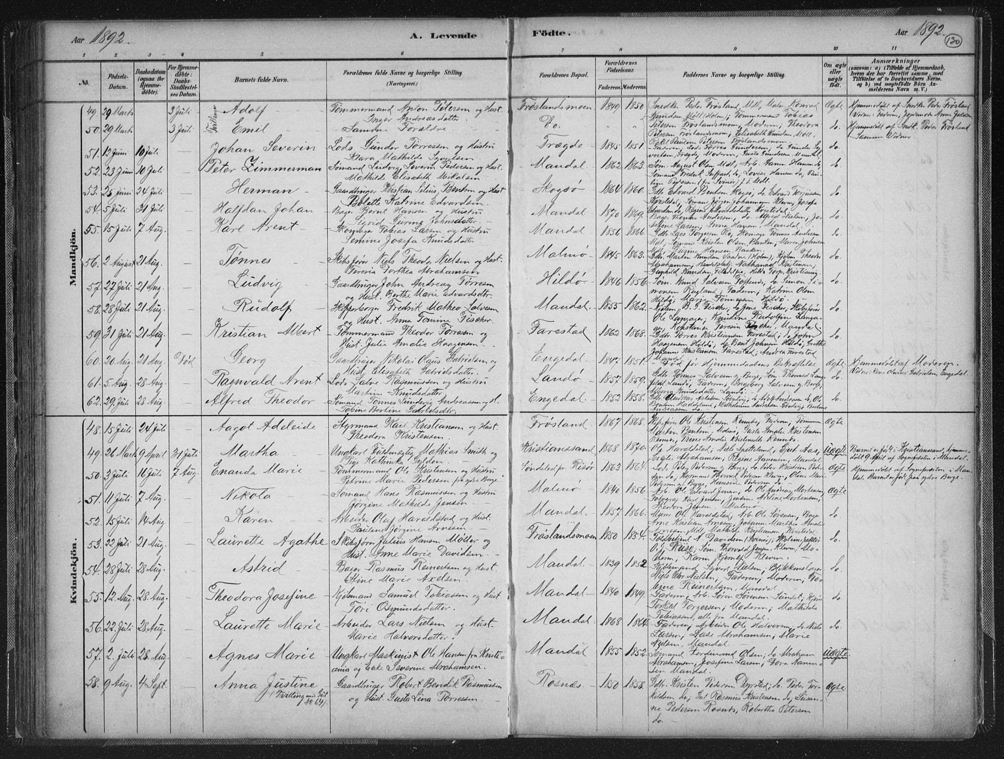 Mandal sokneprestkontor, AV/SAK-1111-0030/F/Fb/Fba/L0011: Parish register (copy) no. B 5, 1880-1898, p. 130