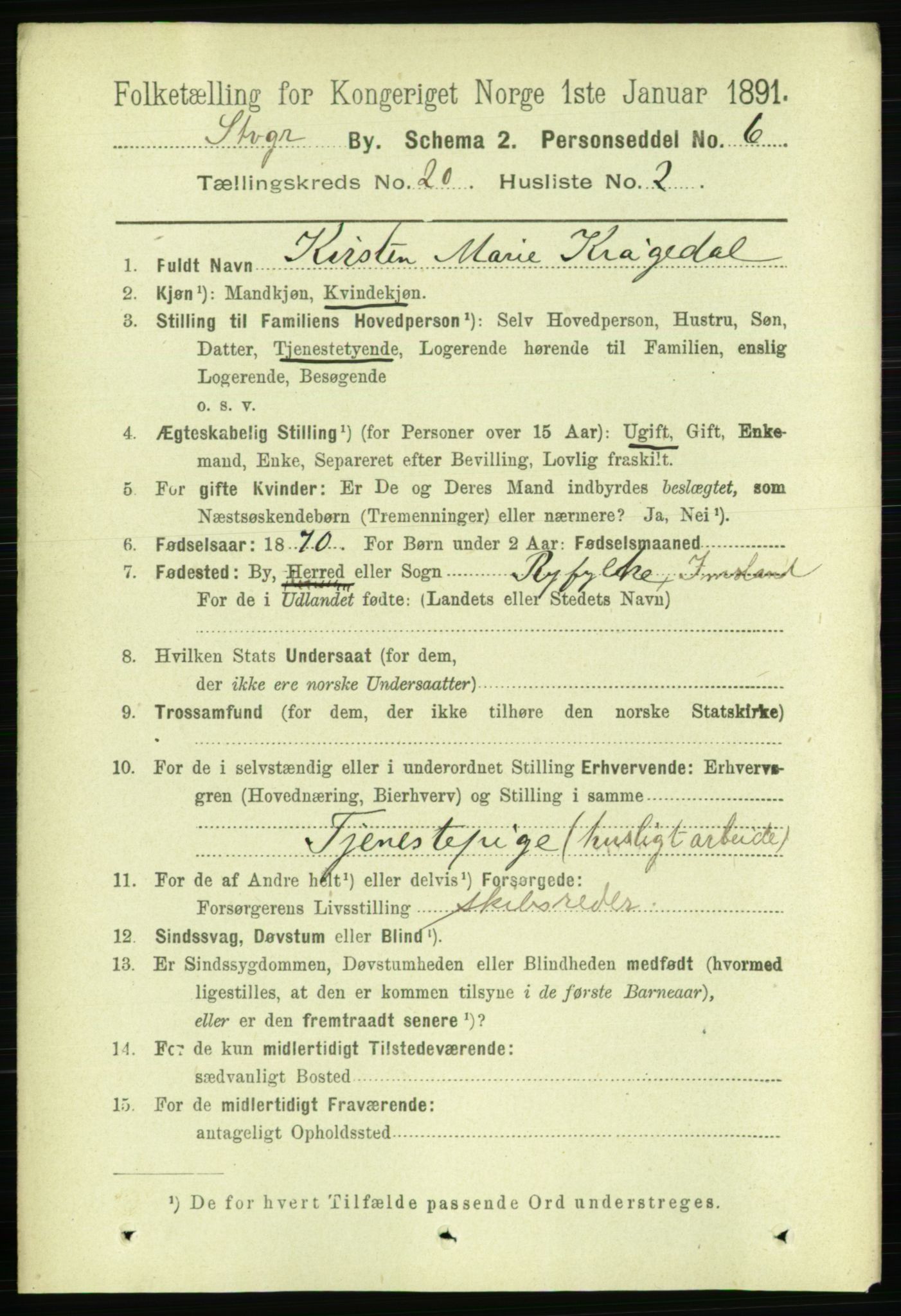 RA, 1891 census for 1103 Stavanger, 1891, p. 23066