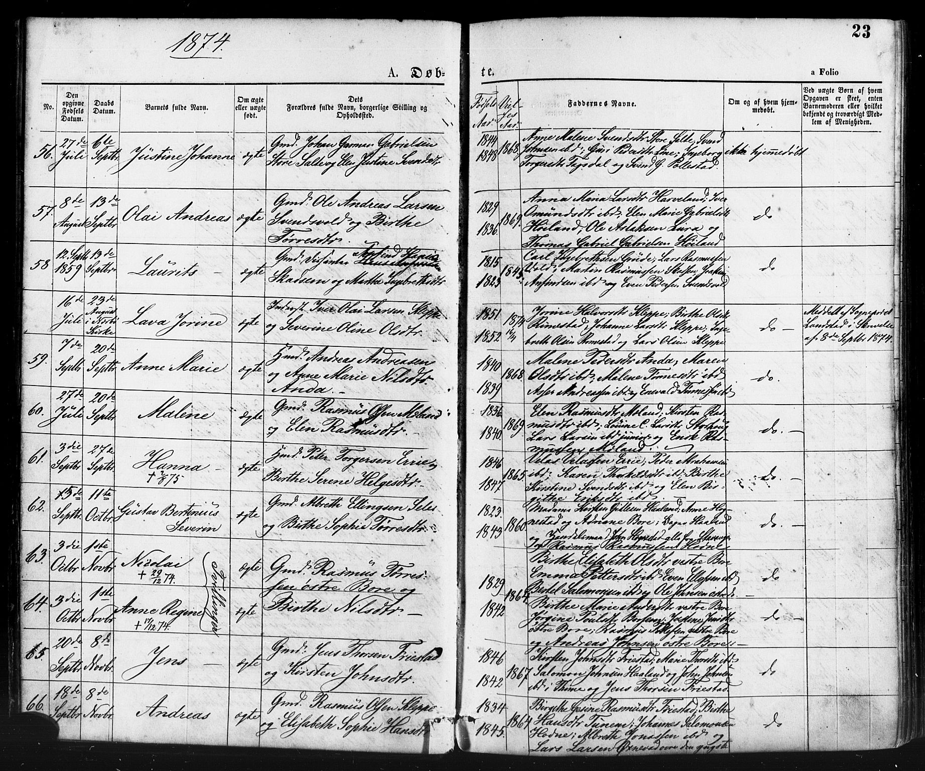 Klepp sokneprestkontor, AV/SAST-A-101803/001/3/30BA/L0006: Parish register (official) no. A 6, 1871-1885, p. 23