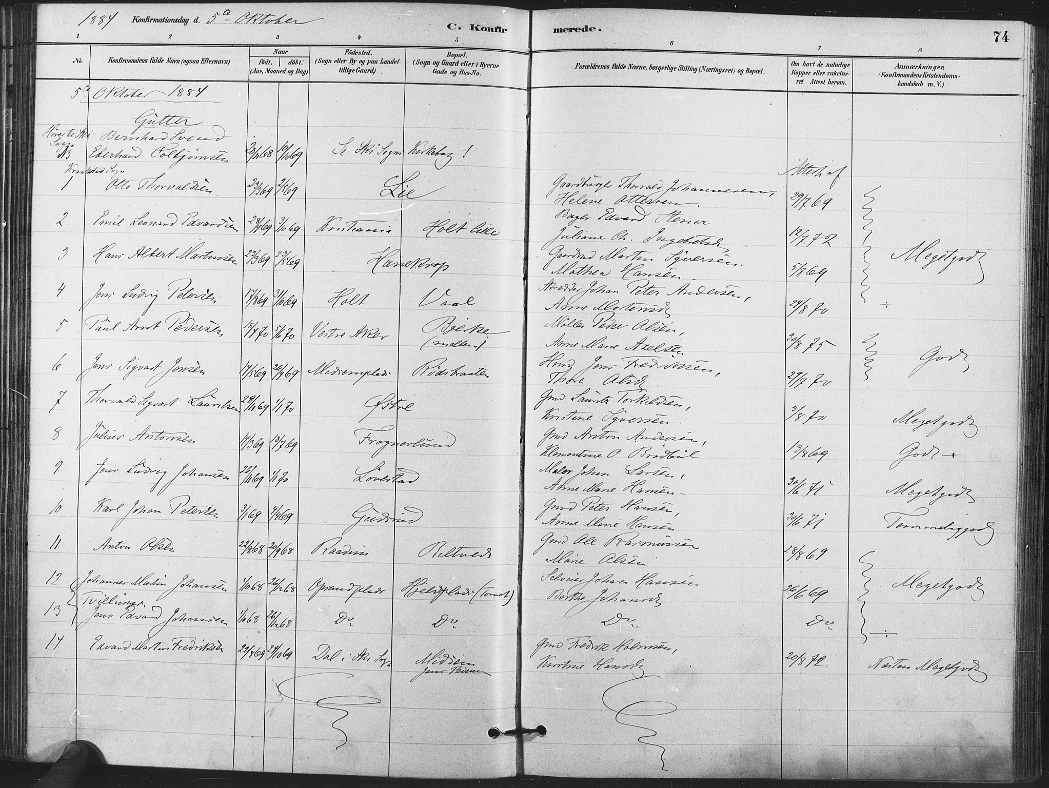 Kråkstad prestekontor Kirkebøker, AV/SAO-A-10125a/F/Fa/L0009: Parish register (official) no. I 9, 1880-1892, p. 74