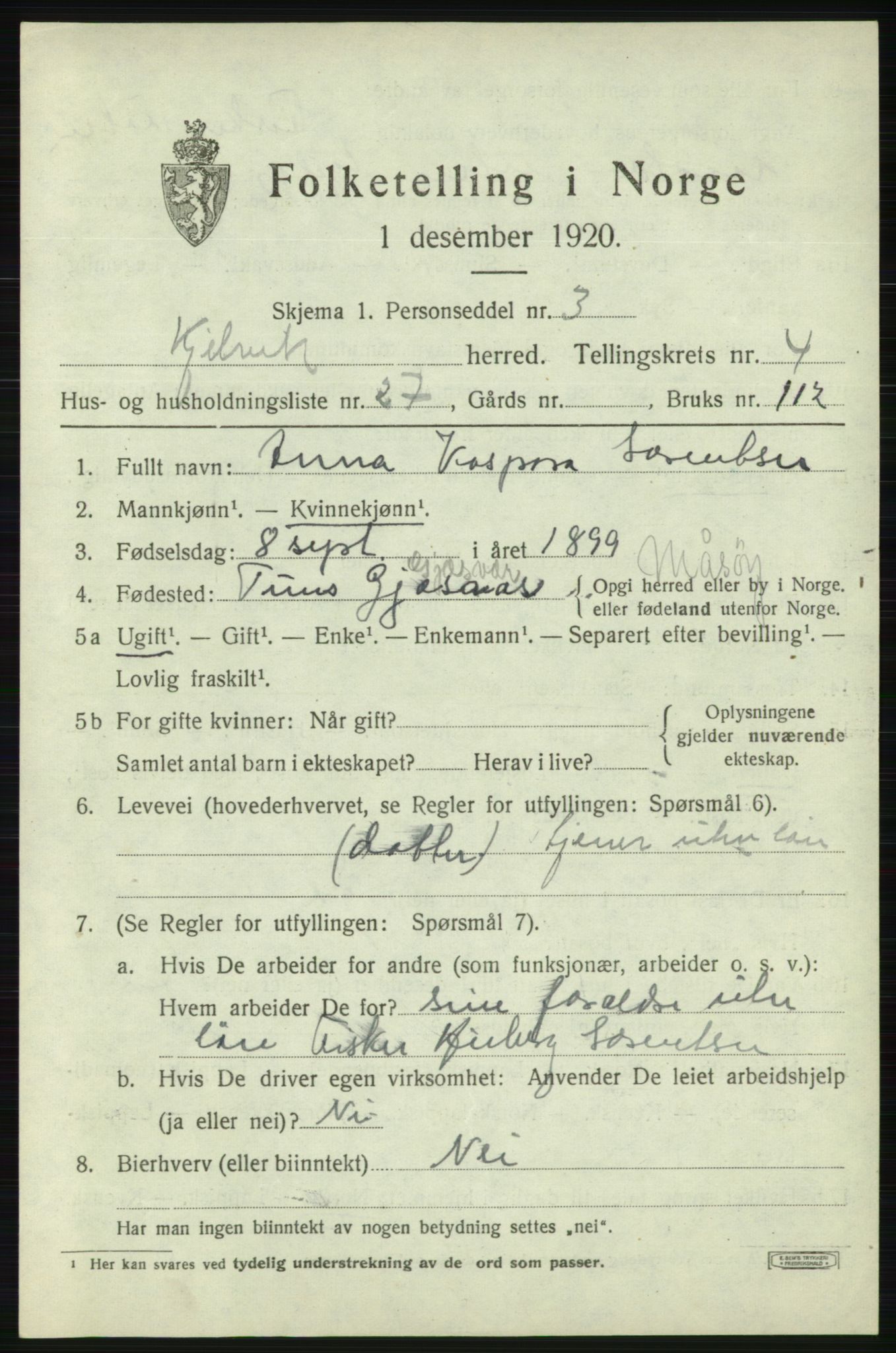 SATØ, 1920 census for Kjelvik, 1920, p. 2197