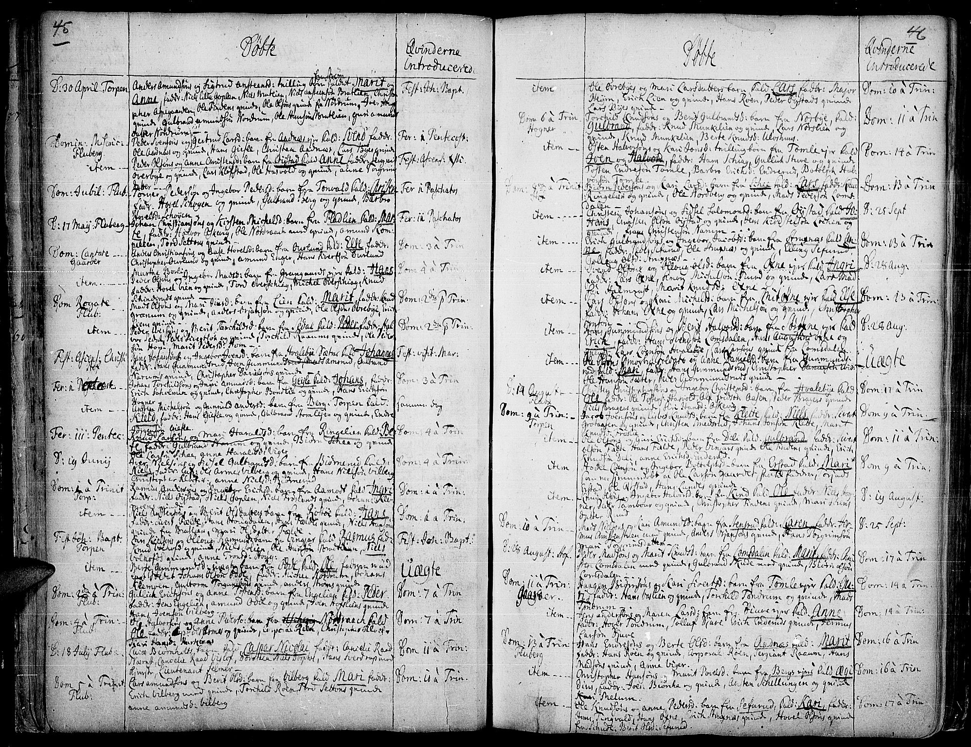 Land prestekontor, SAH/PREST-120/H/Ha/Haa/L0002: Parish register (official) no. 2, 1733-1764, p. 45-46