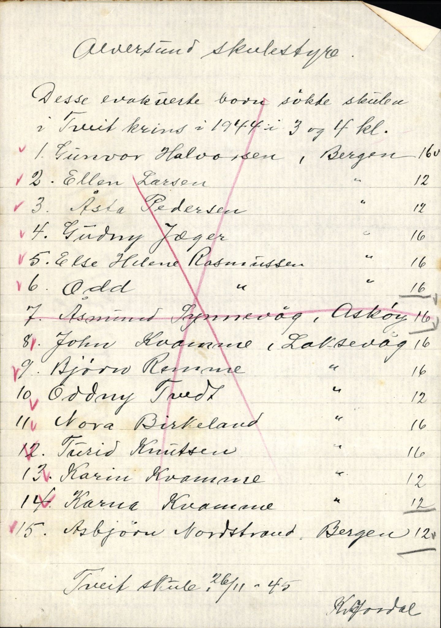 Alversund kommune. Skulestyret, IKAH/1257-211/E/Ea/L0009/0001: Undervisning A - Å / Evakuerte born under krigen. Undervisning, 1944-1945, p. 6