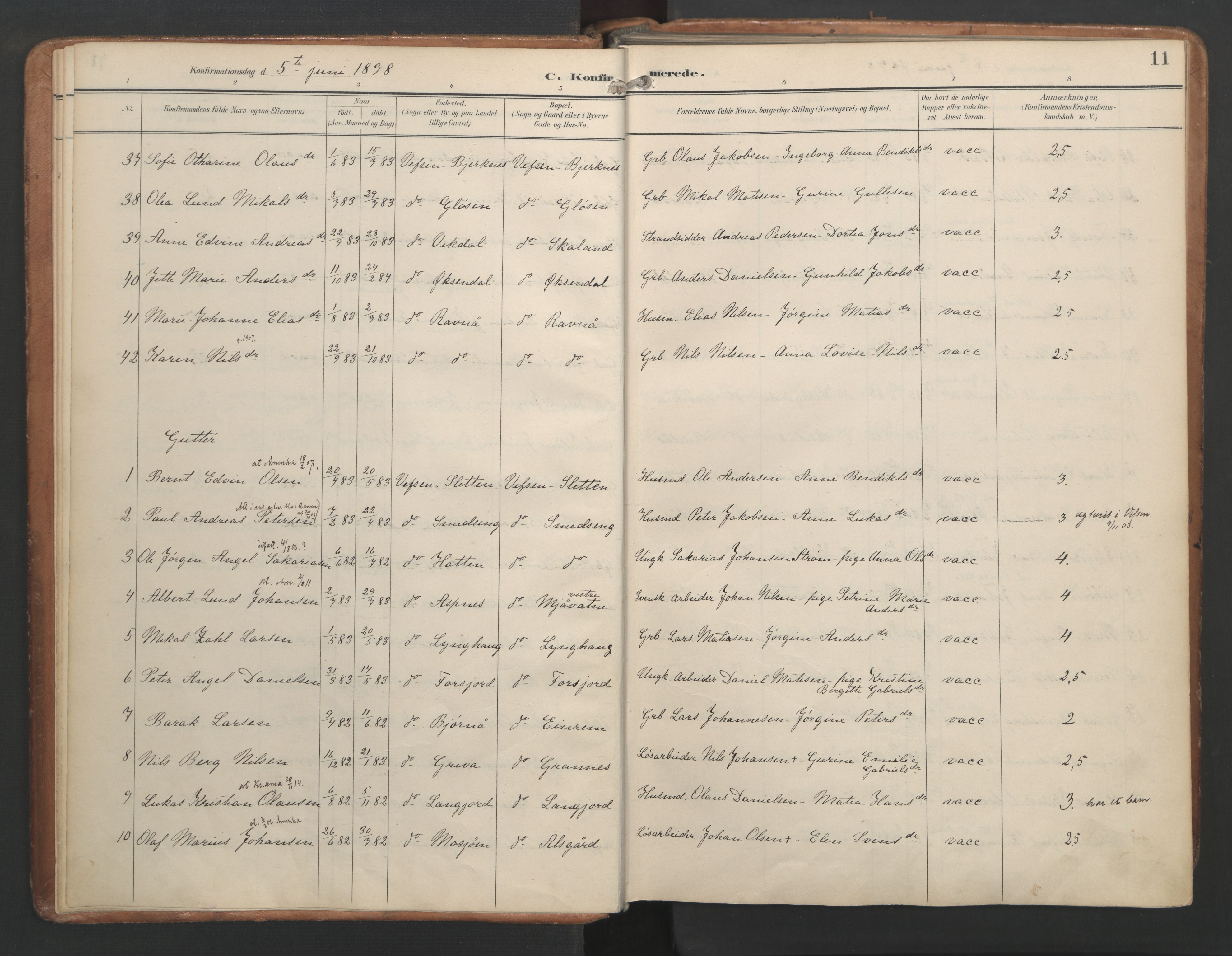 Ministerialprotokoller, klokkerbøker og fødselsregistre - Nordland, AV/SAT-A-1459/820/L0298: Parish register (official) no. 820A19, 1897-1915, p. 11