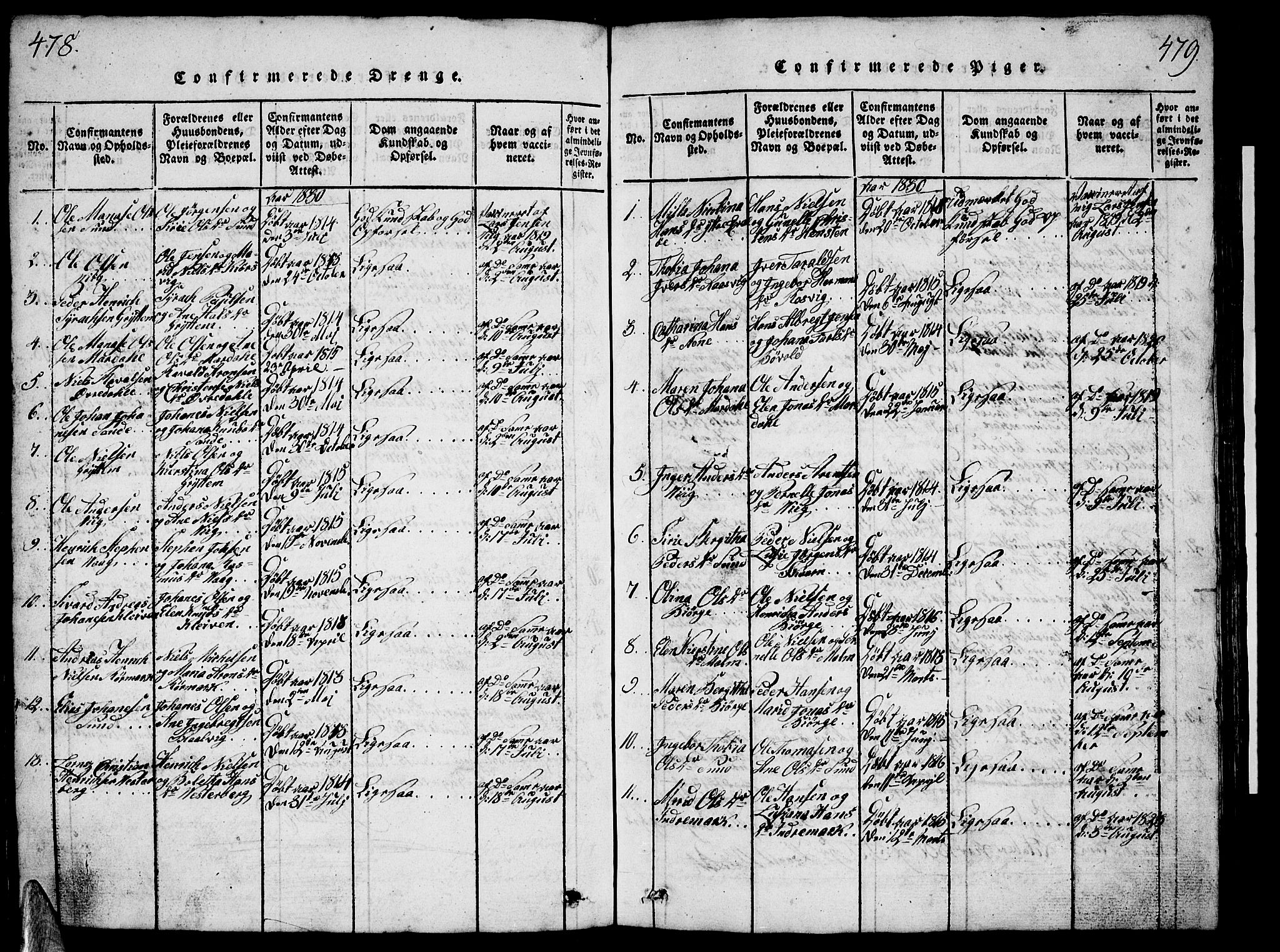 Ministerialprotokoller, klokkerbøker og fødselsregistre - Nordland, SAT/A-1459/812/L0186: Parish register (copy) no. 812C04, 1820-1849, p. 478-479
