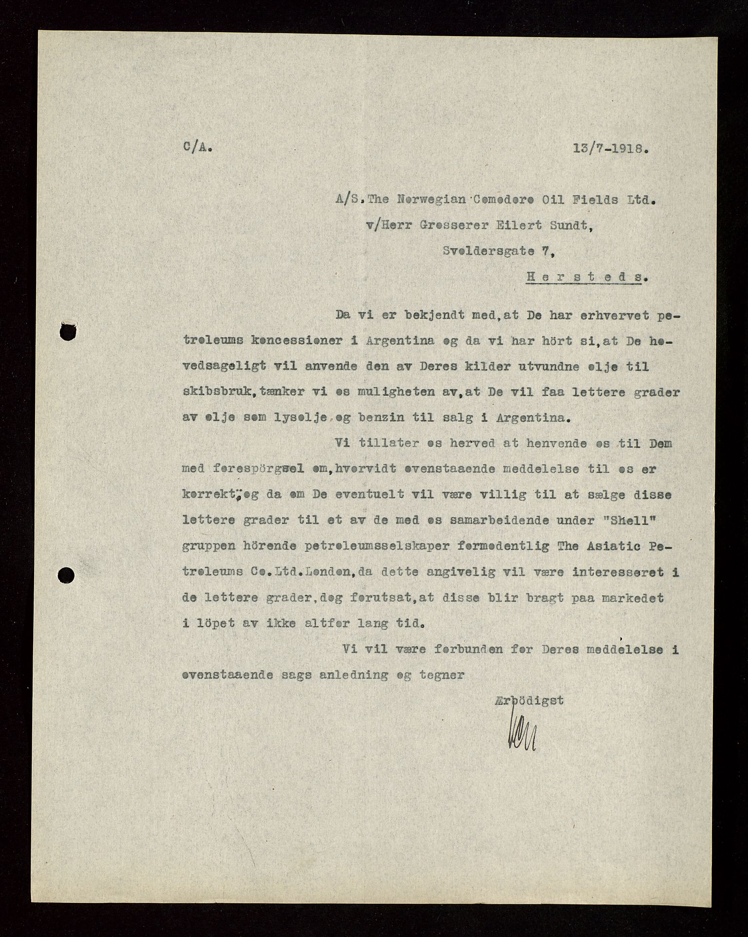 Pa 1521 - A/S Norske Shell, AV/SAST-A-101915/E/Ea/Eaa/L0003: Sjefskorrespondanse, 1918, p. 173