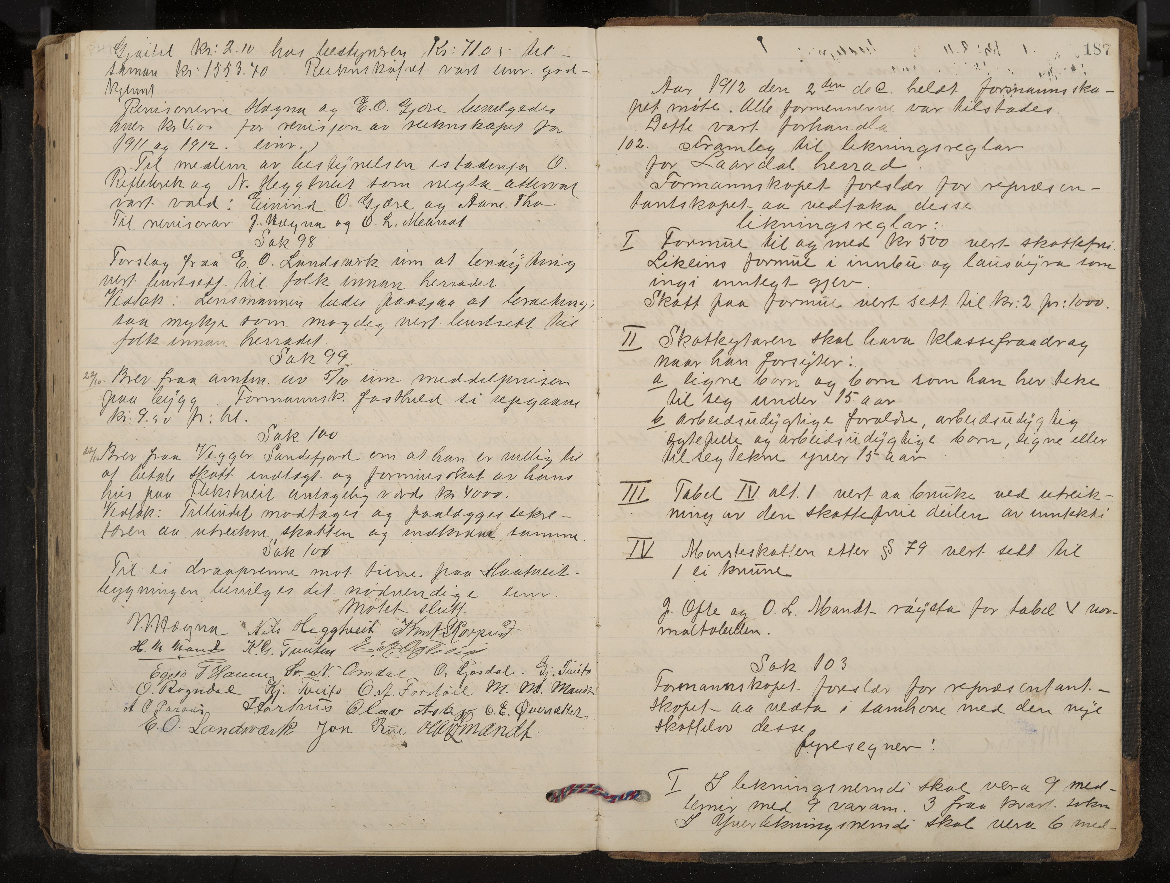 Lårdal formannskap og sentraladministrasjon, IKAK/0833021/A/L0004: Møtebok, 1901-1913, p. 187