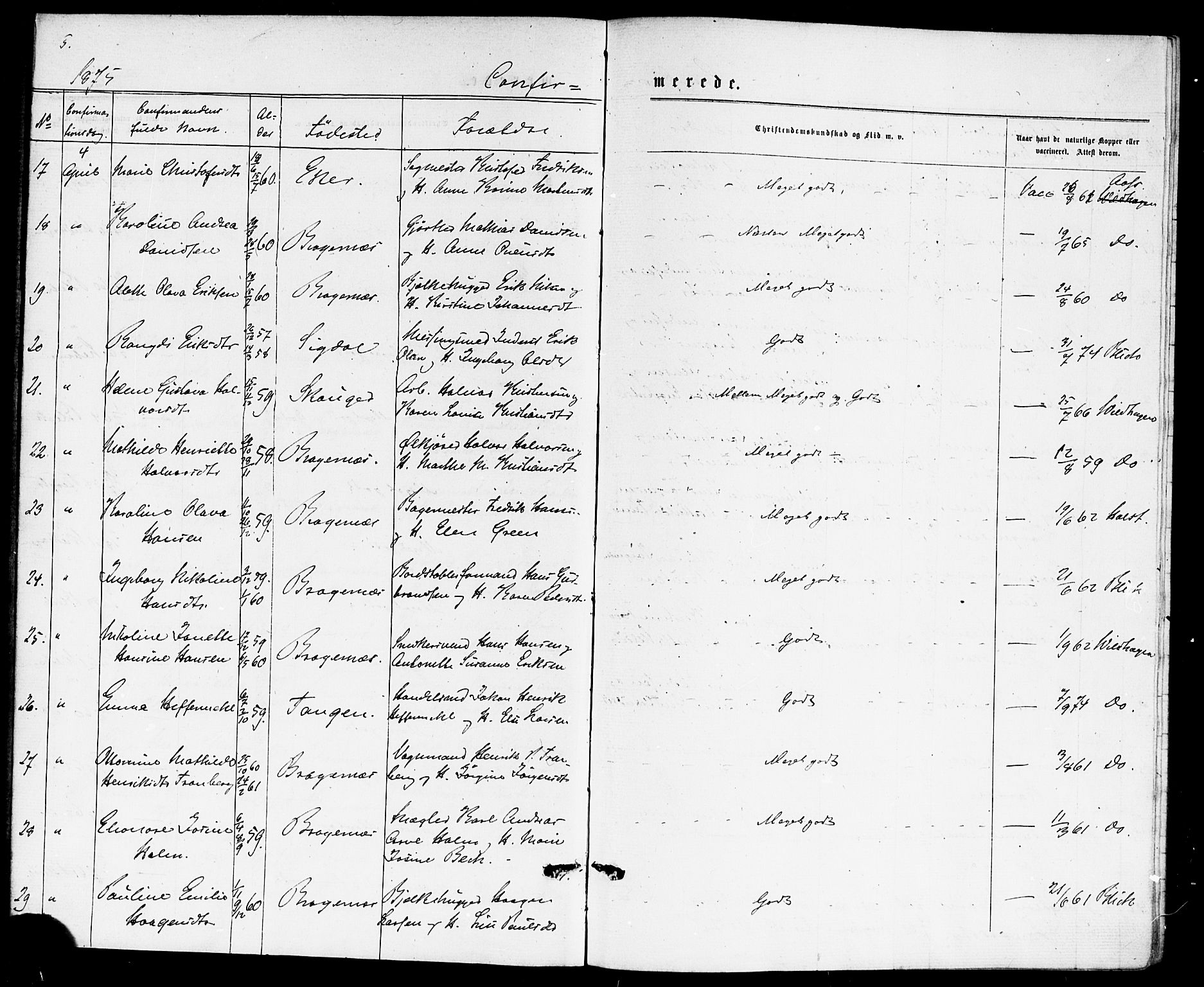 Bragernes kirkebøker, AV/SAKO-A-6/F/Fc/L0004: Parish register (official) no. III 4, 1875-1877, p. 5