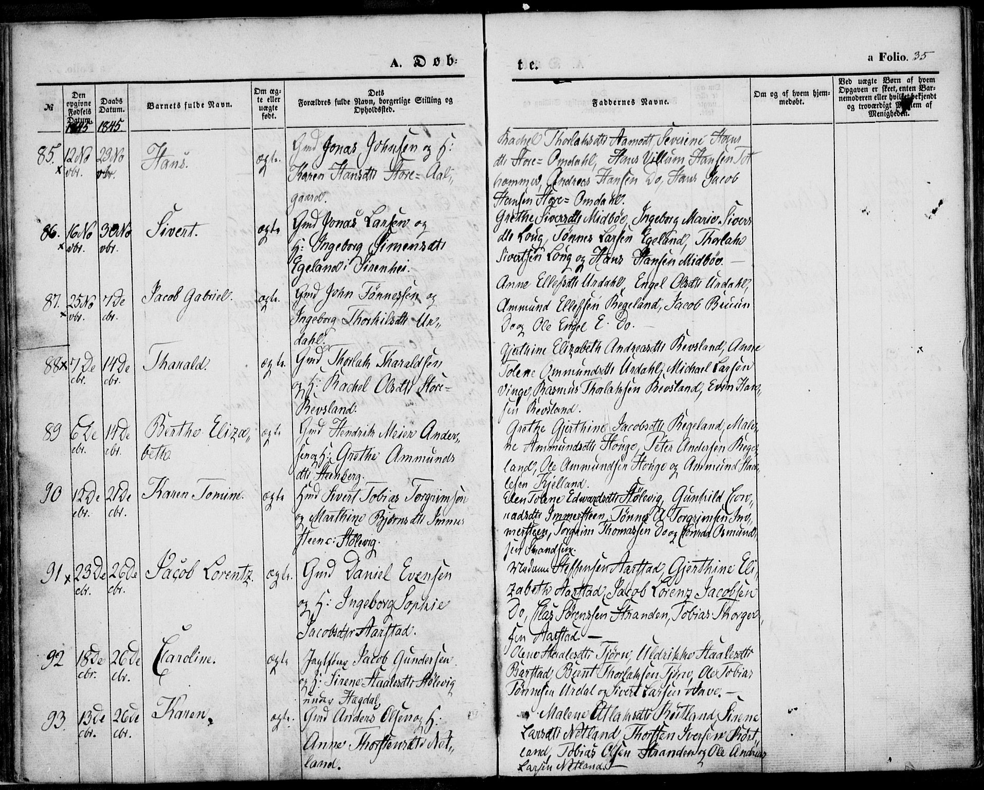 Sokndal sokneprestkontor, AV/SAST-A-101808: Parish register (official) no. A 8.1, 1842-1857, p. 35