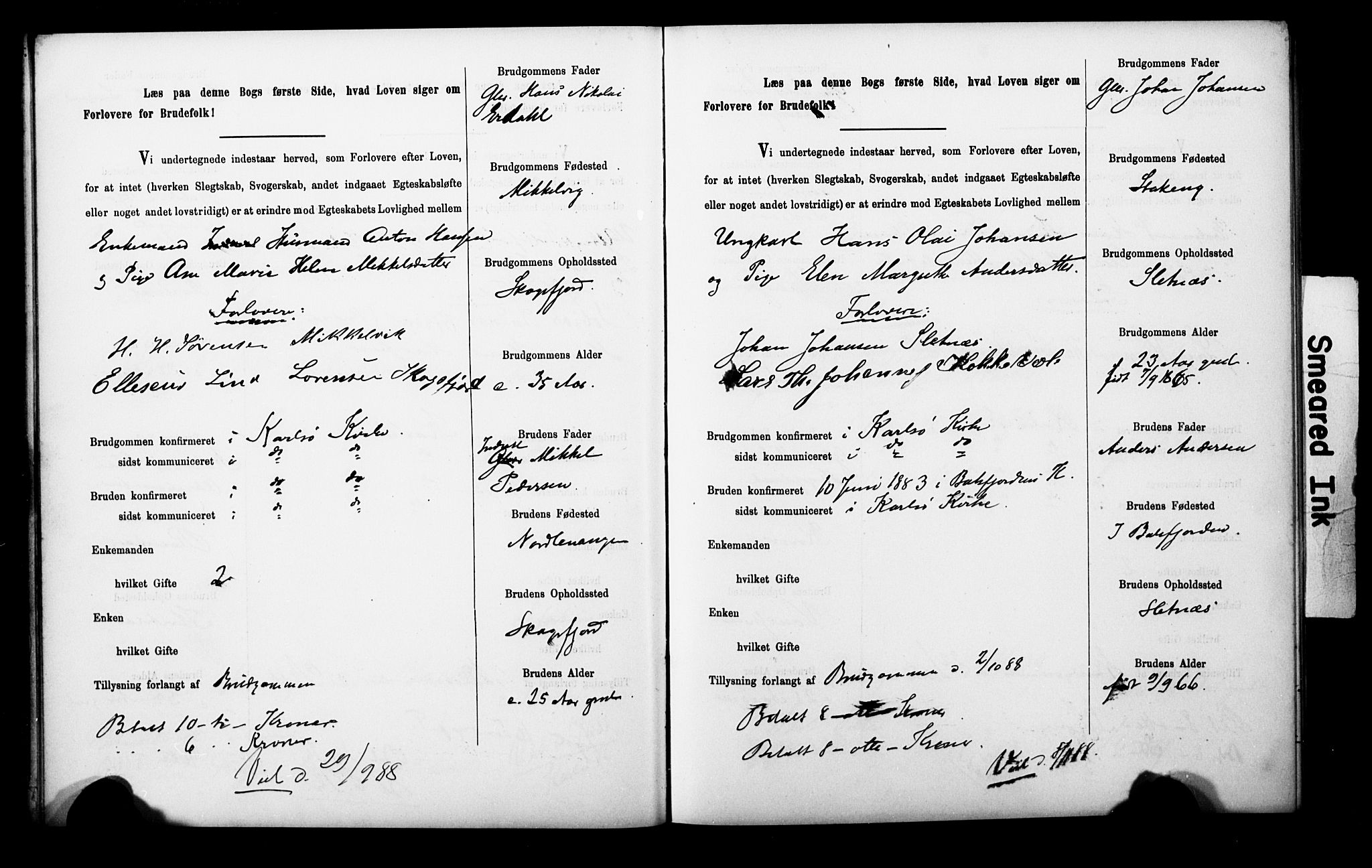 Uten arkivreferanse**, SAT/-: Banns register no. 1 /1 (Trøgstad), 1886-1891