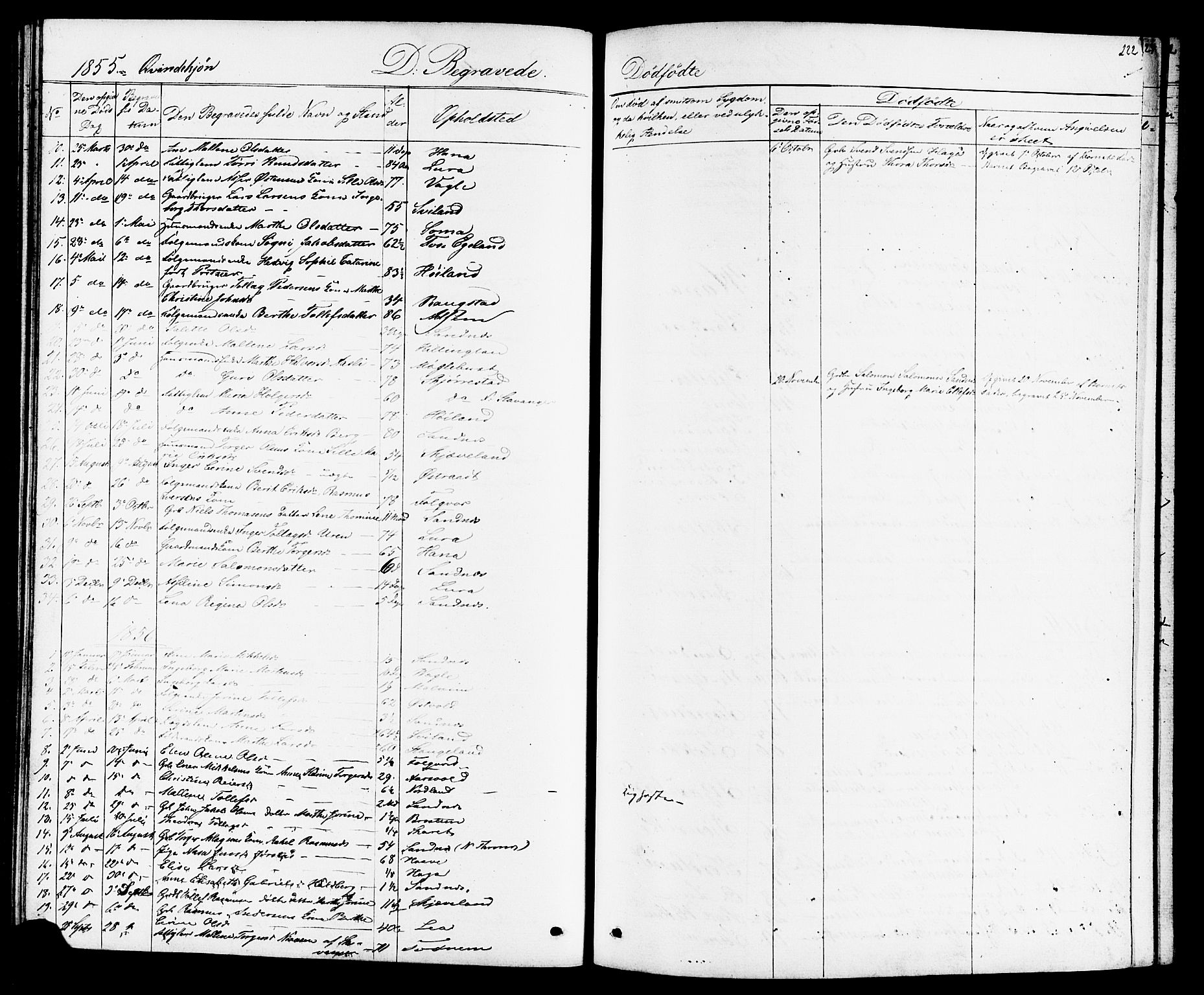 Høyland sokneprestkontor, SAST/A-101799/001/30BB/L0001: Parish register (copy) no. B 1, 1854-1873, p. 222