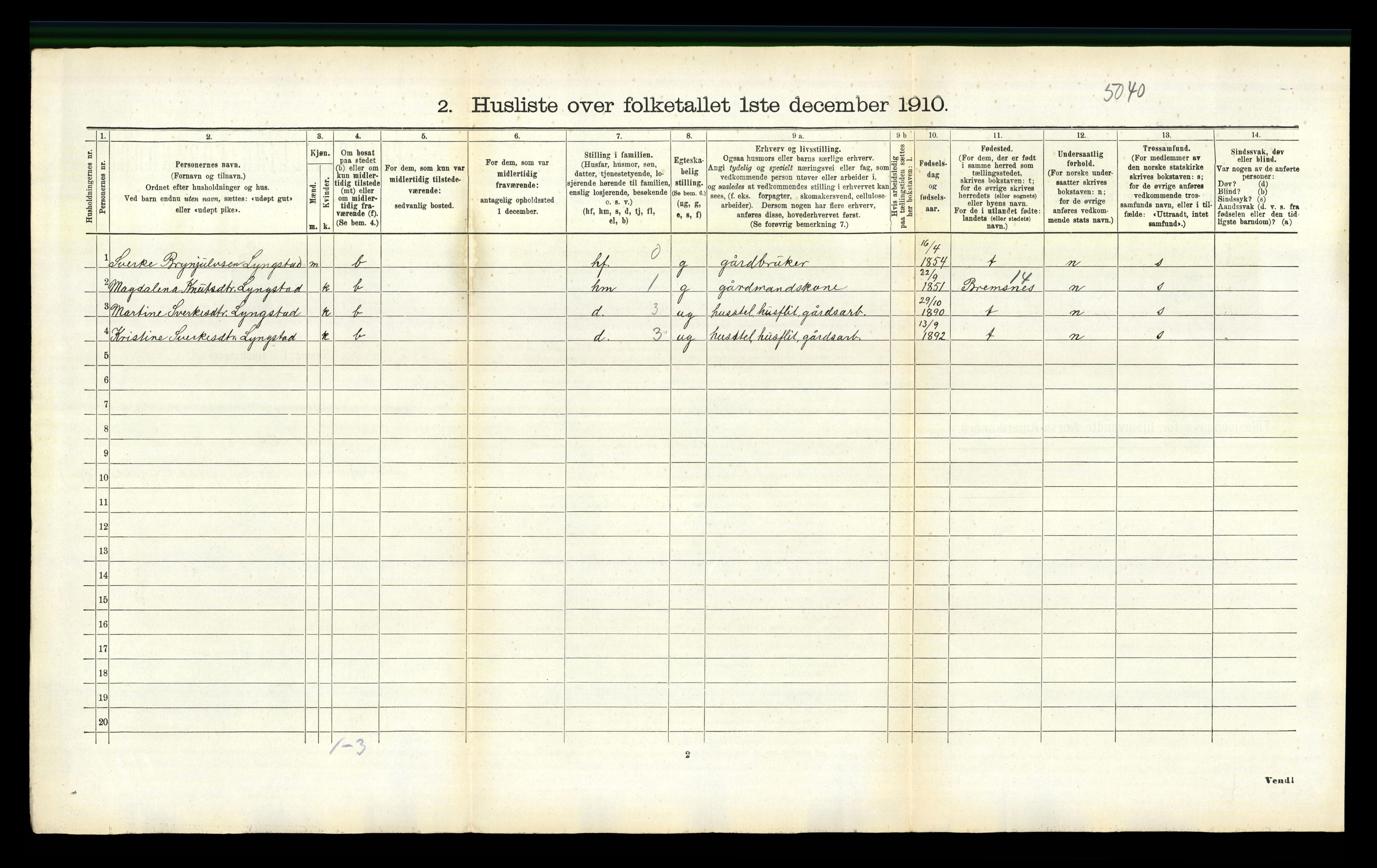 RA, 1910 census for Eide, 1910, p. 462