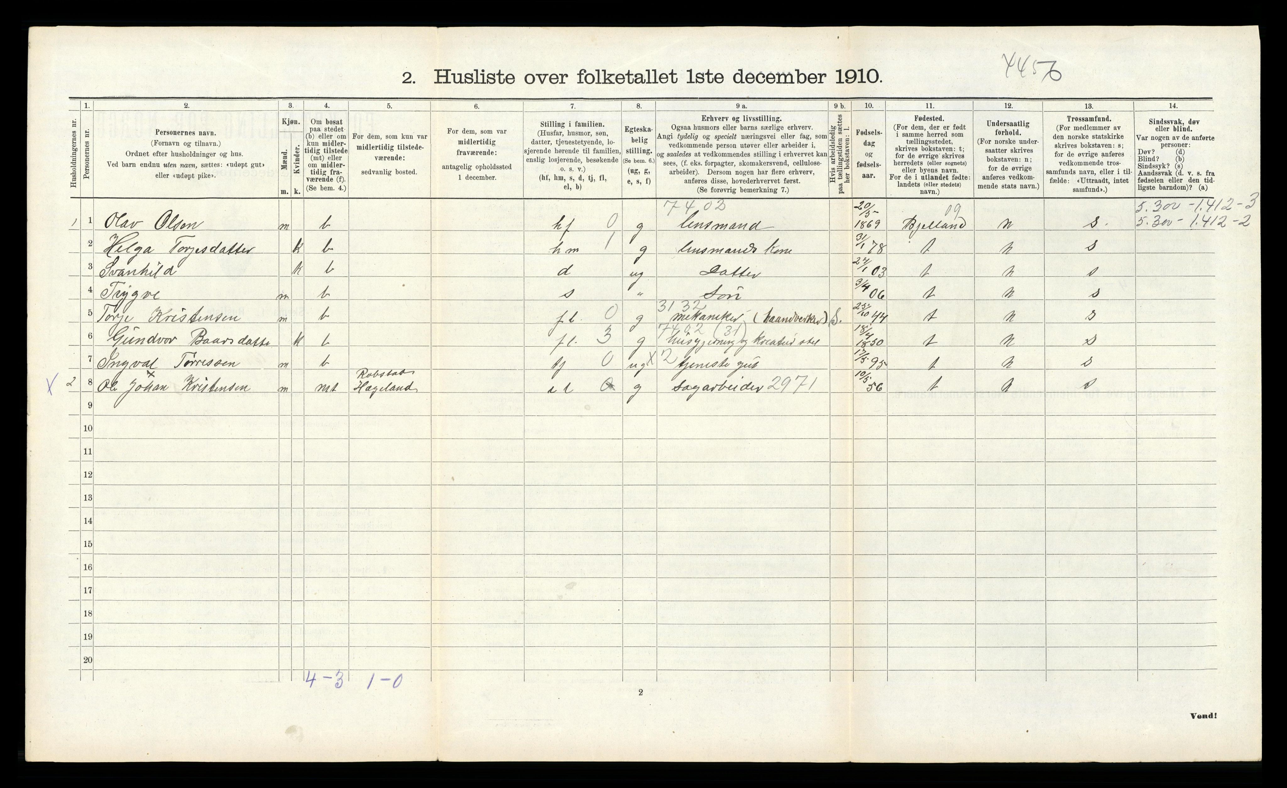 RA, 1910 census for Øvrebø, 1910, p. 276