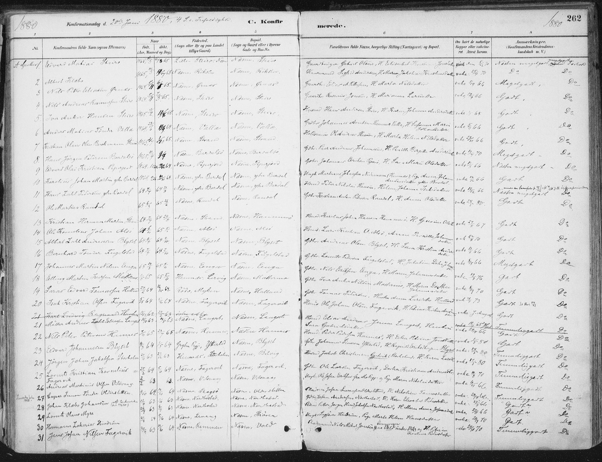 Ministerialprotokoller, klokkerbøker og fødselsregistre - Nordland, AV/SAT-A-1459/838/L0552: Parish register (official) no. 838A10, 1880-1910, p. 262