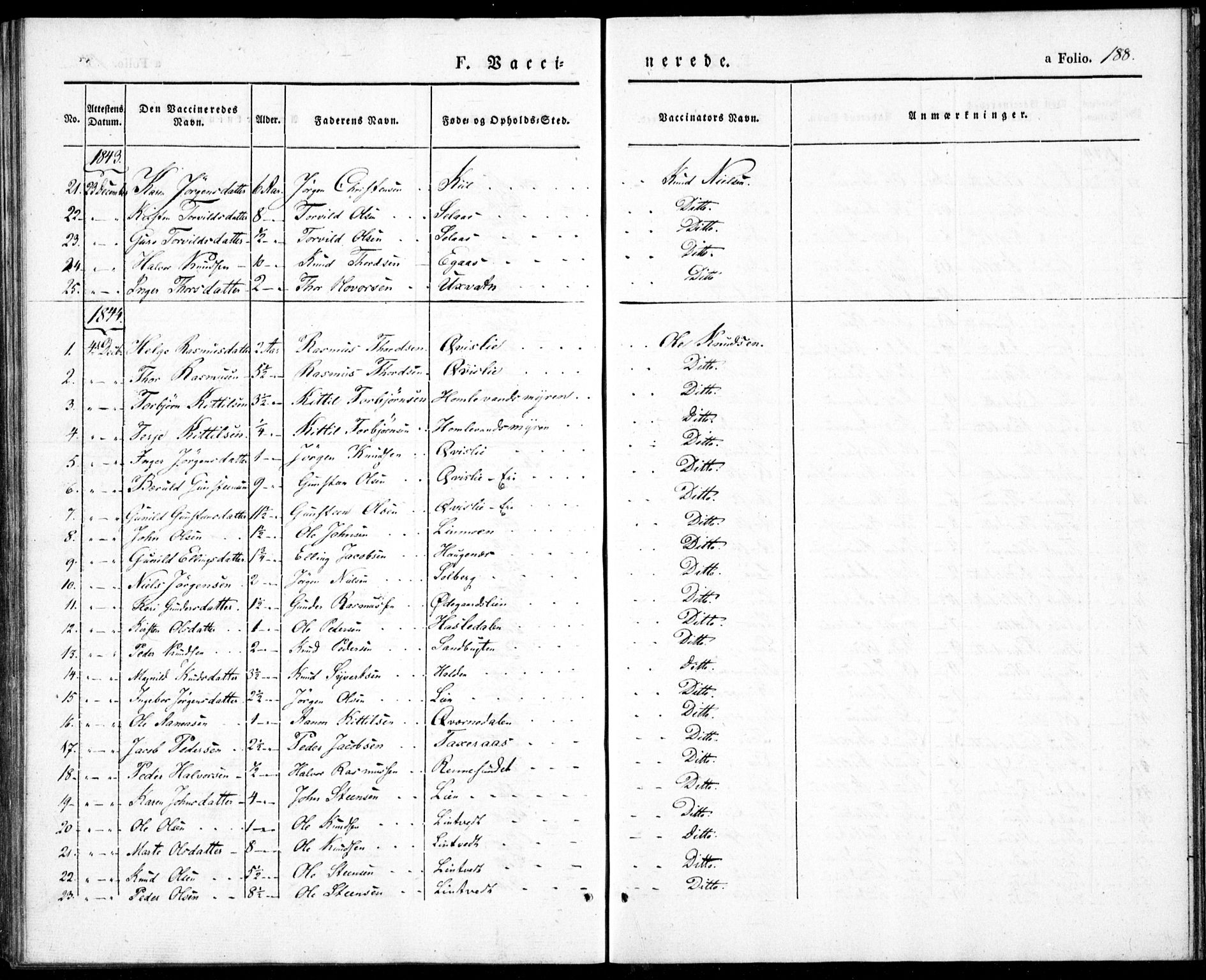 Gjerstad sokneprestkontor, AV/SAK-1111-0014/F/Fa/Fab/L0002: Parish register (official) no. A 2, 1835-1852, p. 188