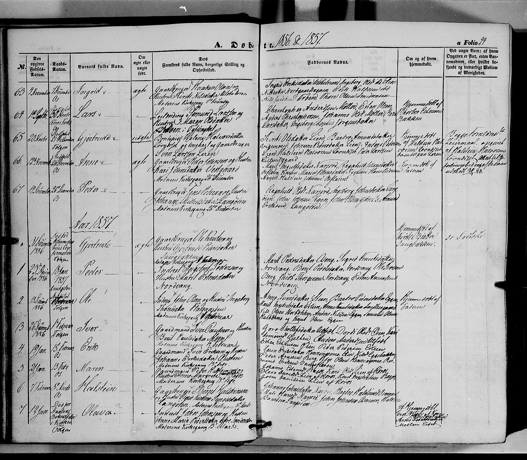 Tolga prestekontor, SAH/PREST-062/K/L0006: Parish register (official) no. 6, 1852-1876, p. 24