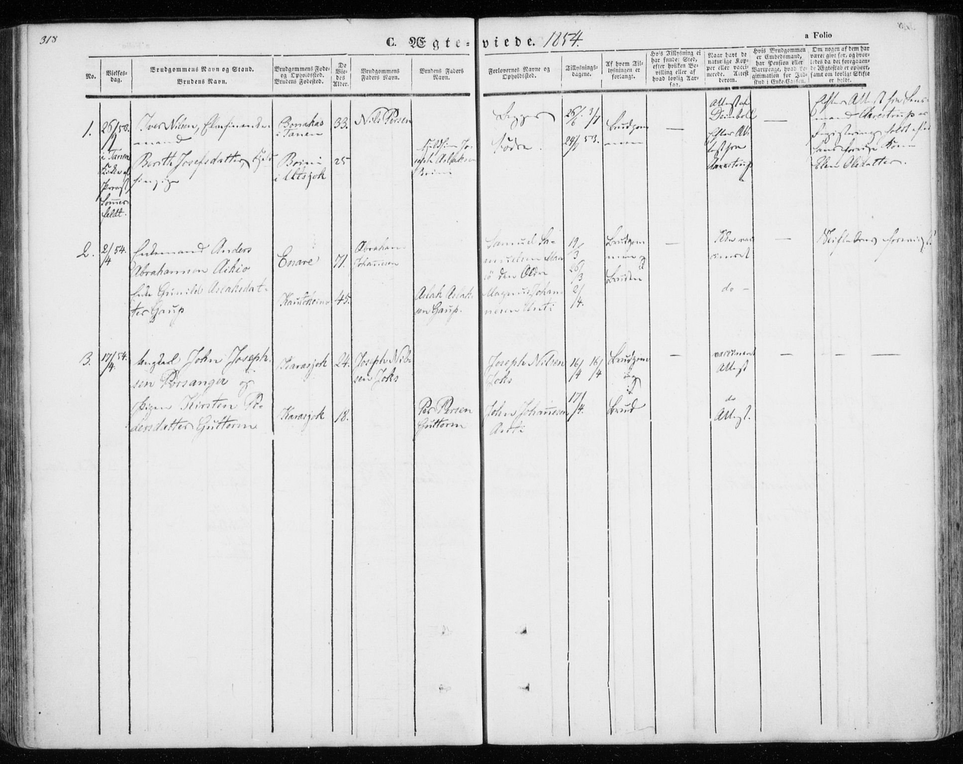 Kistrand/Porsanger sokneprestembete, SATØ/S-1351/H/Ha/L0012.kirke: Parish register (official) no. 12, 1843-1871, p. 318-319