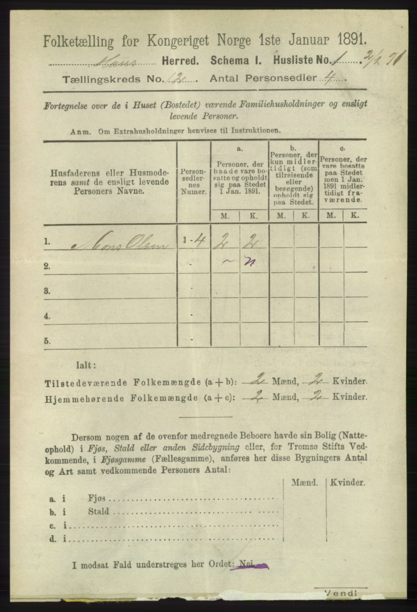 RA, 1891 census for 1250 Haus, 1891, p. 5188