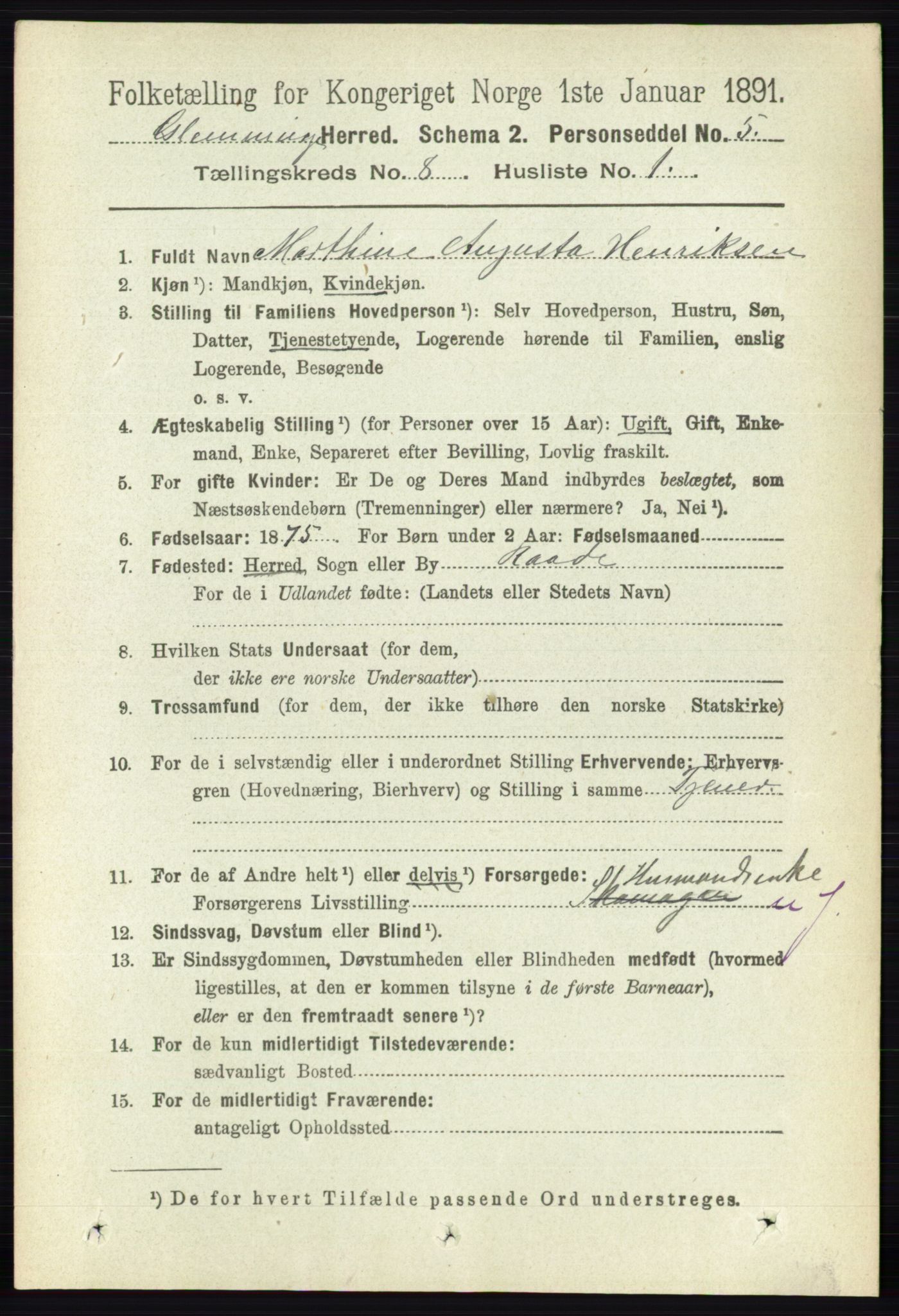 RA, 1891 census for 0132 Glemmen, 1891, p. 9310