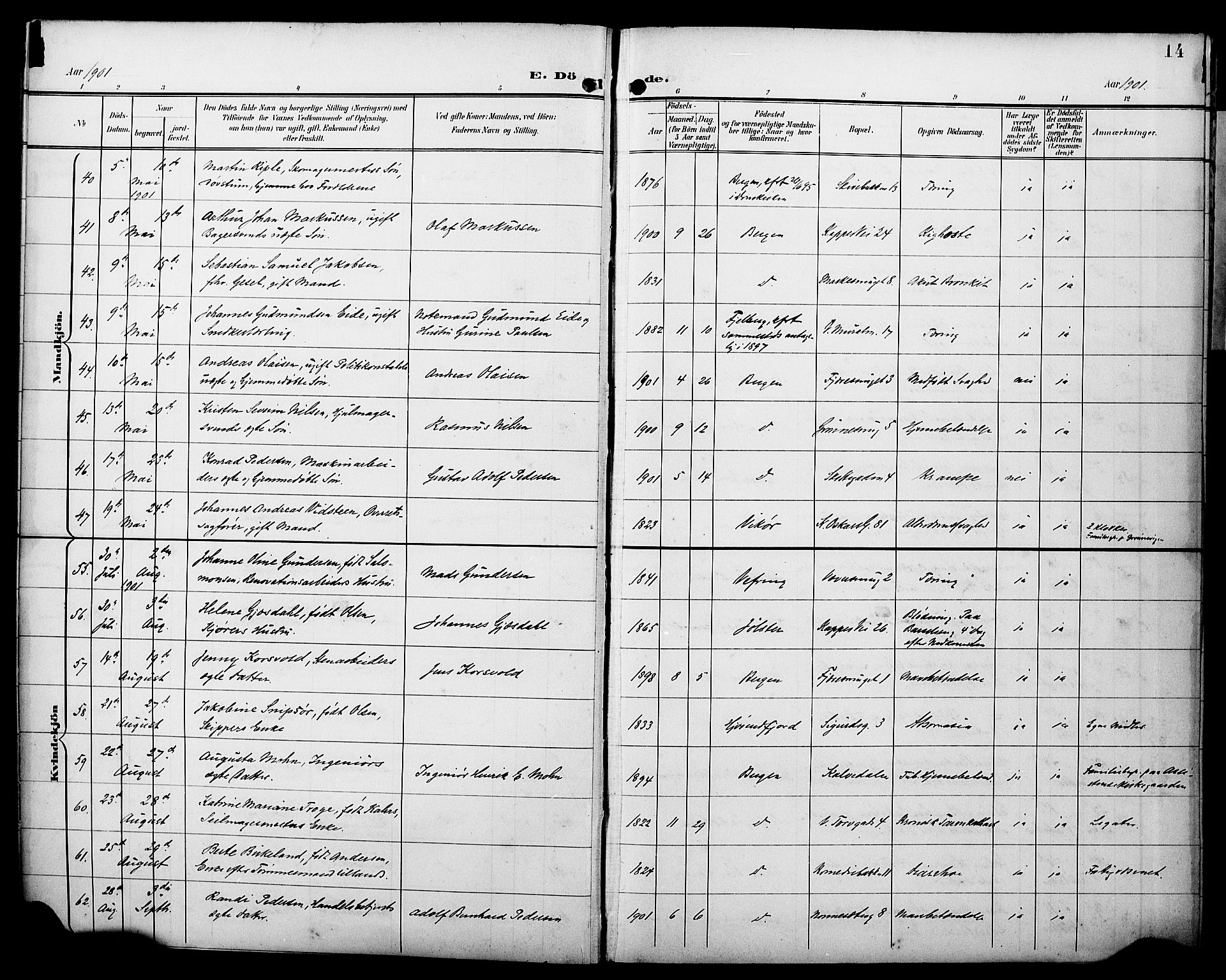 Domkirken sokneprestembete, AV/SAB-A-74801/H/Hab/L0042: Parish register (copy) no. E 6, 1900-1929, p. 14