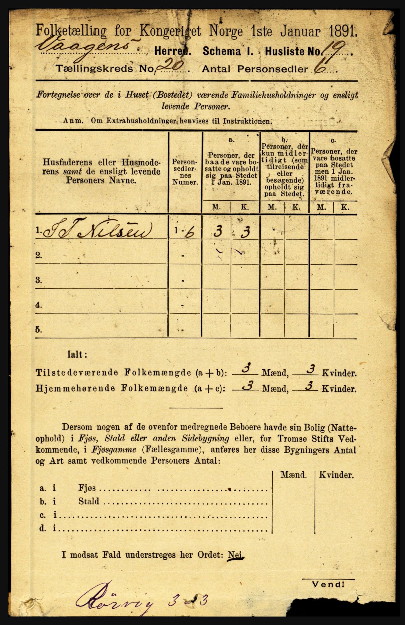 RA, 1891 census for 1865 Vågan, 1891, p. 5846