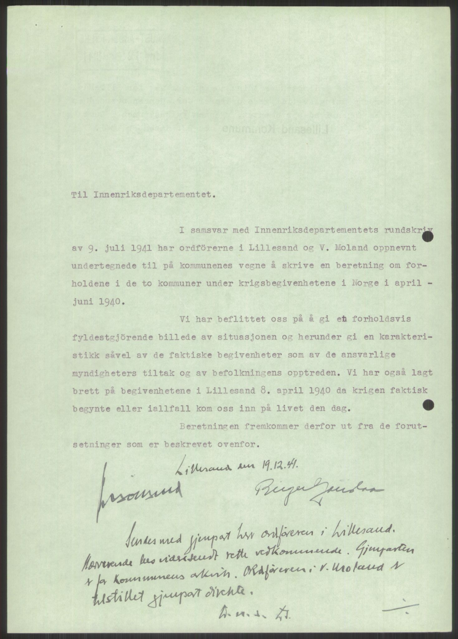 Forsvaret, Forsvarets krigshistoriske avdeling, RA/RAFA-2017/Y/Ya/L0014: II-C-11-31 - Fylkesmenn.  Rapporter om krigsbegivenhetene 1940., 1940, p. 768