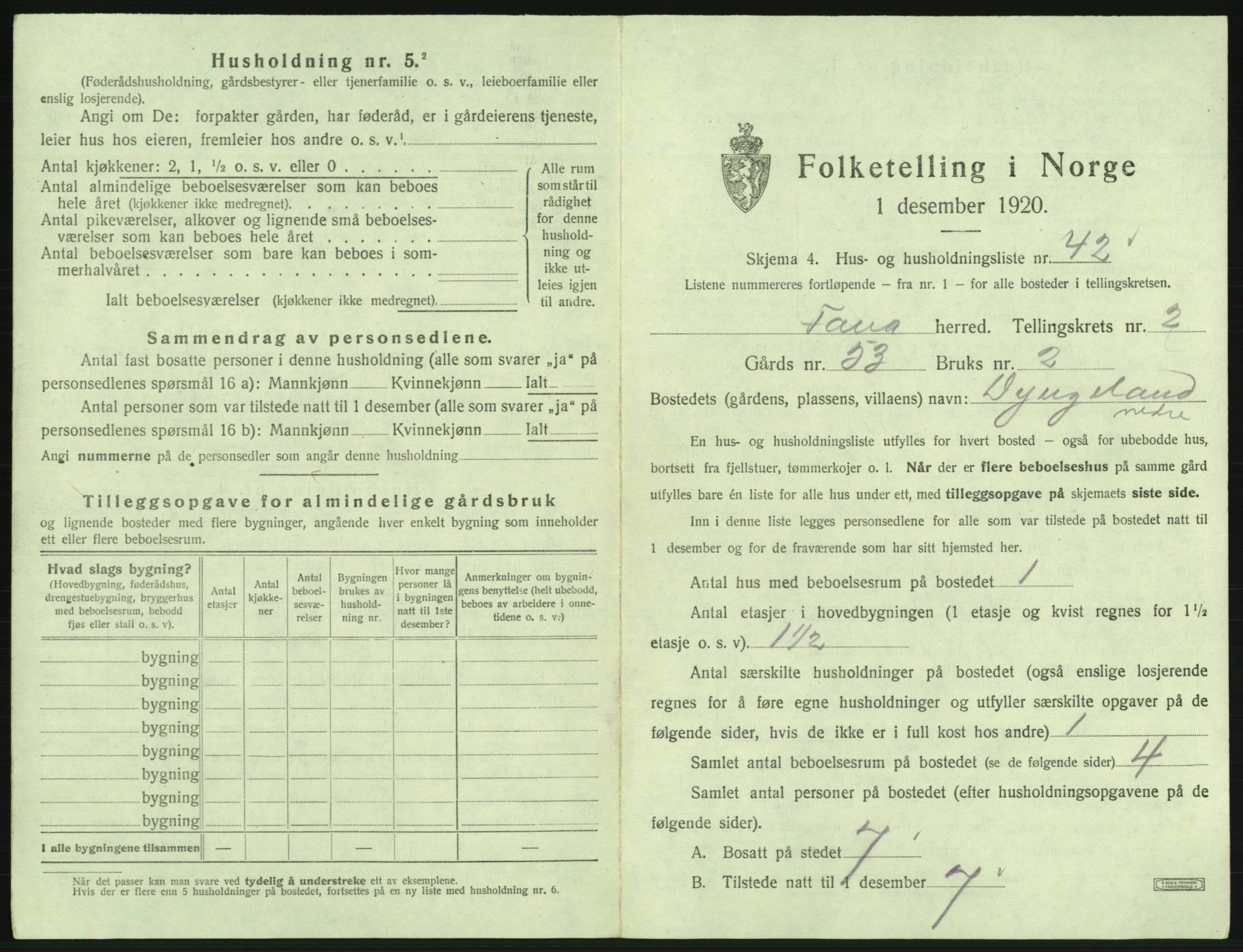 SAB, 1920 census for Fana, 1920, p. 277