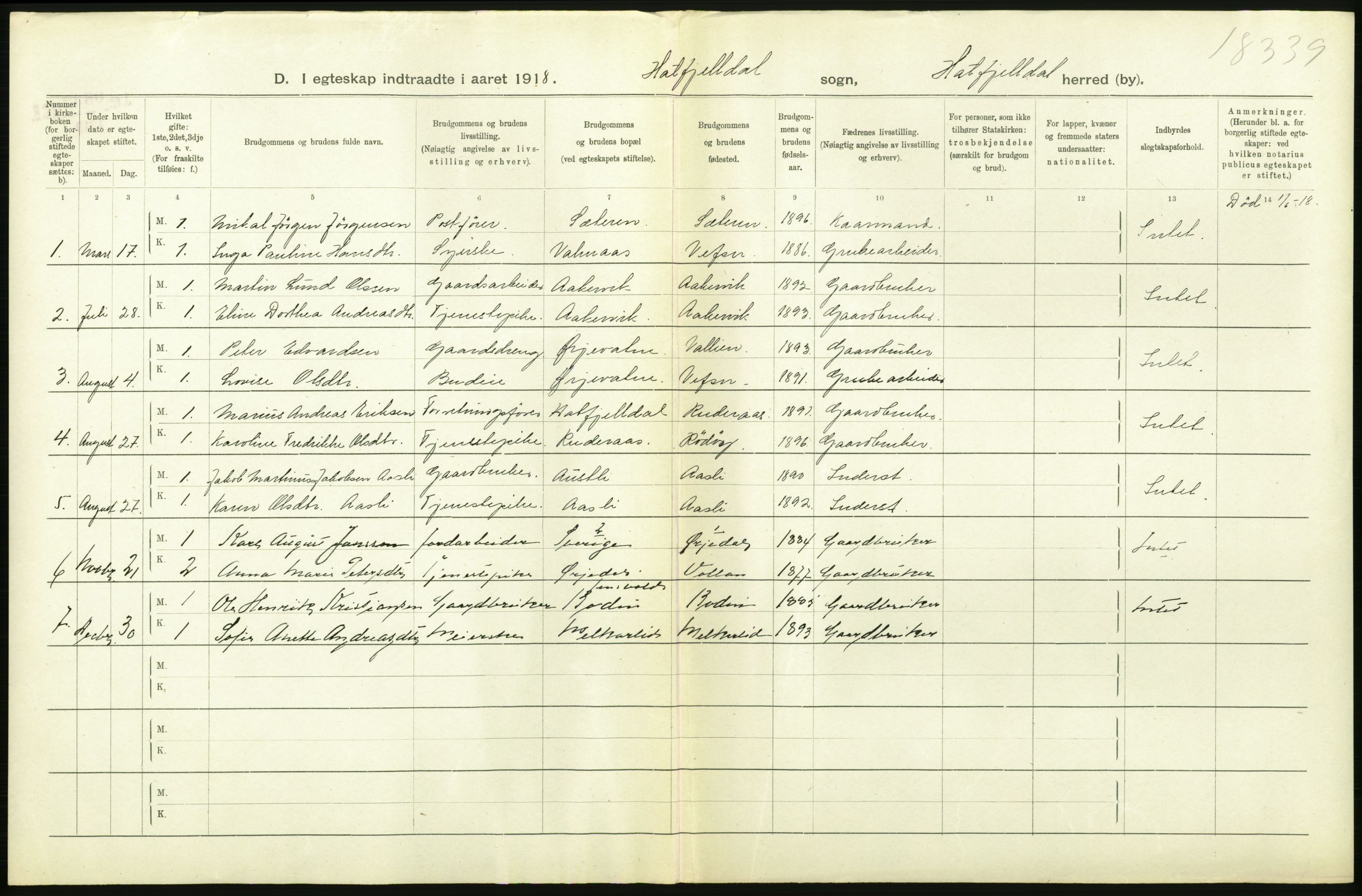 Statistisk sentralbyrå, Sosiodemografiske emner, Befolkning, RA/S-2228/D/Df/Dfb/Dfbh/L0054: Nordland fylke: Gifte, dødfødte. Bygder og byer., 1918, p. 48