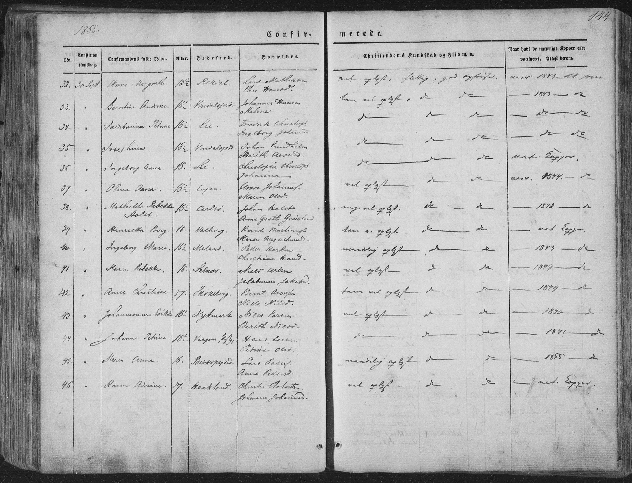 Ministerialprotokoller, klokkerbøker og fødselsregistre - Nordland, AV/SAT-A-1459/880/L1131: Parish register (official) no. 880A05, 1844-1868, p. 144