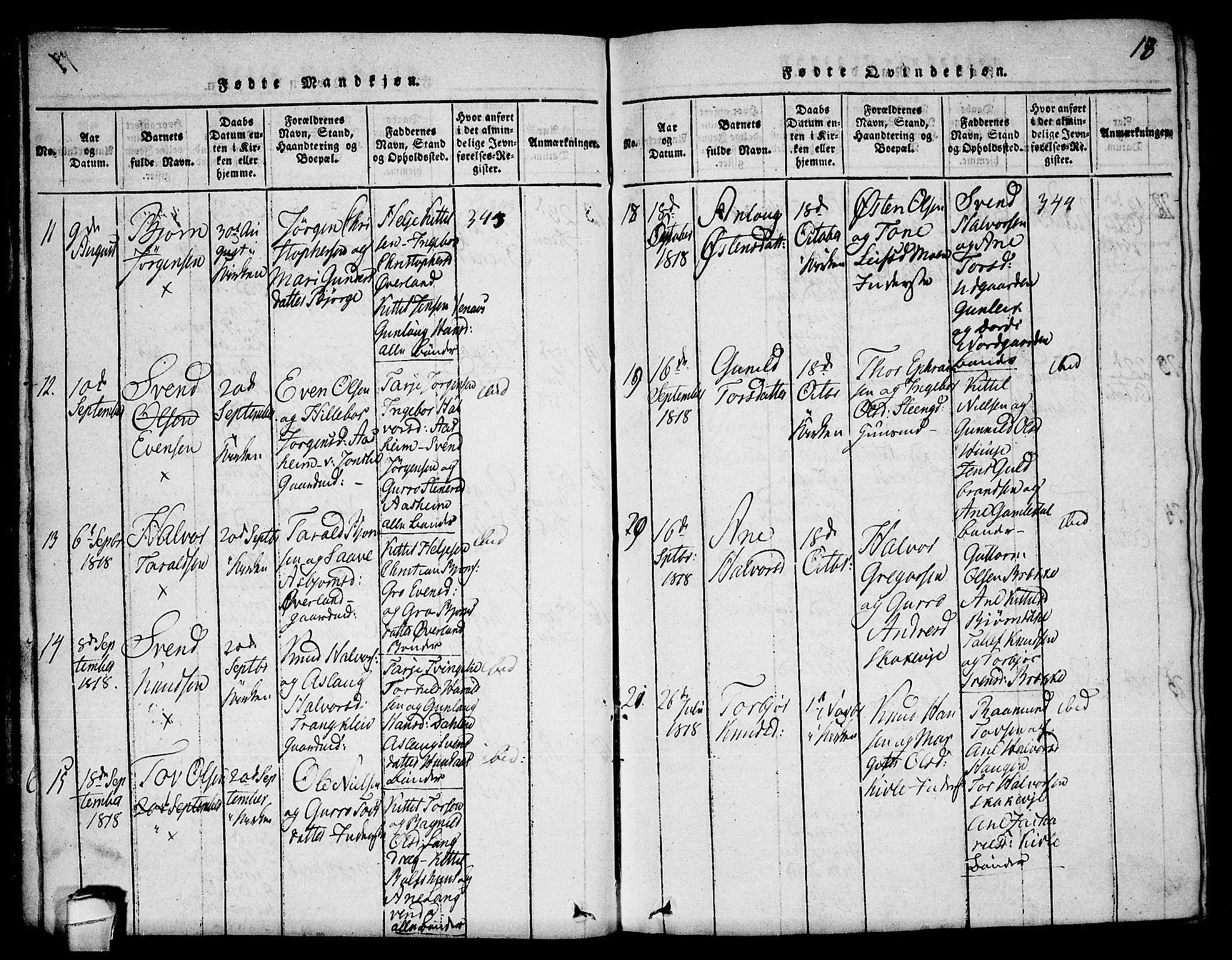 Seljord kirkebøker, SAKO/A-20/F/Fa/L0010: Parish register (official) no. I 10, 1815-1831, p. 18