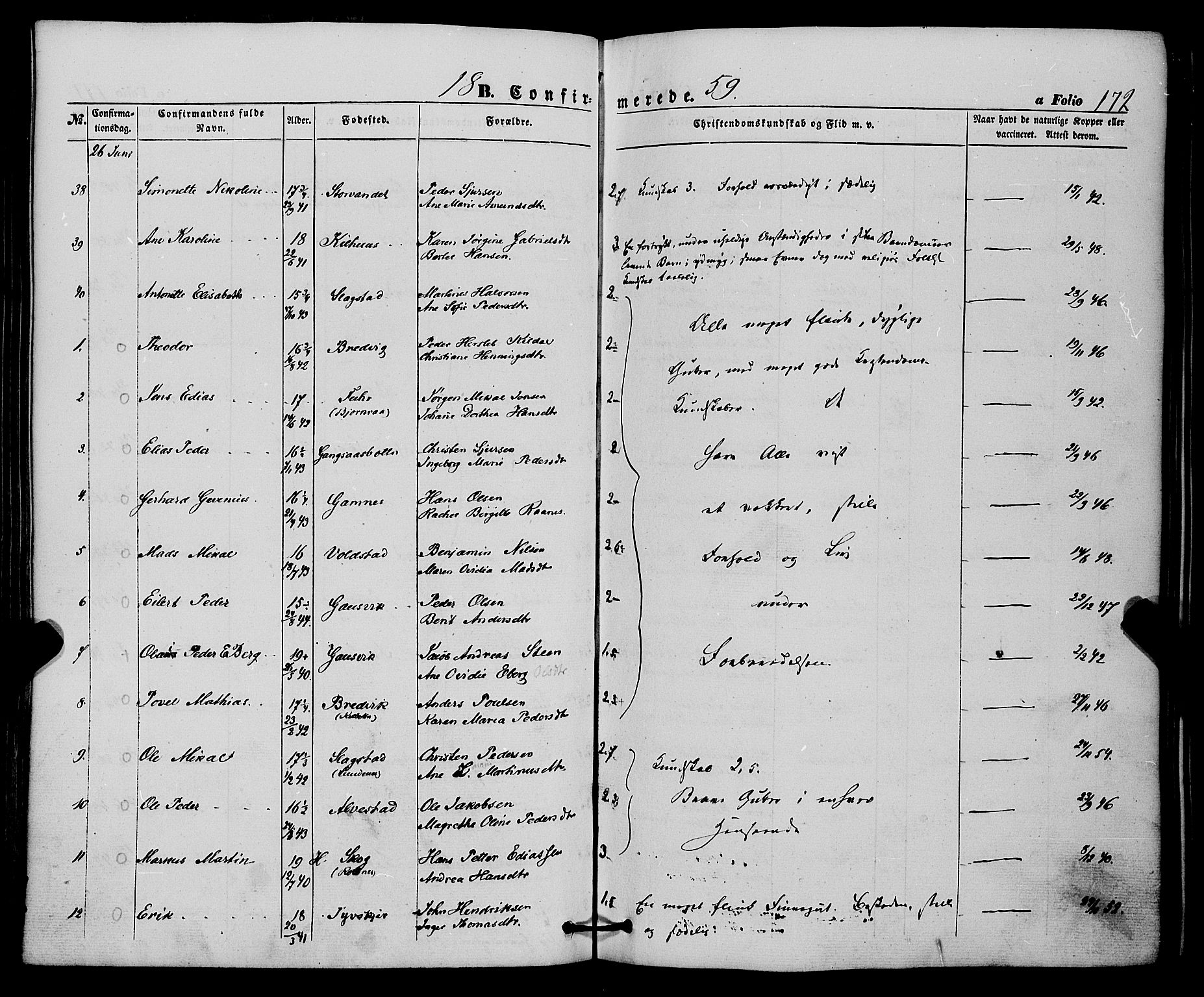 Trondenes sokneprestkontor, SATØ/S-1319/H/Ha/L0011kirke: Parish register (official) no. 11, 1853-1862, p. 172