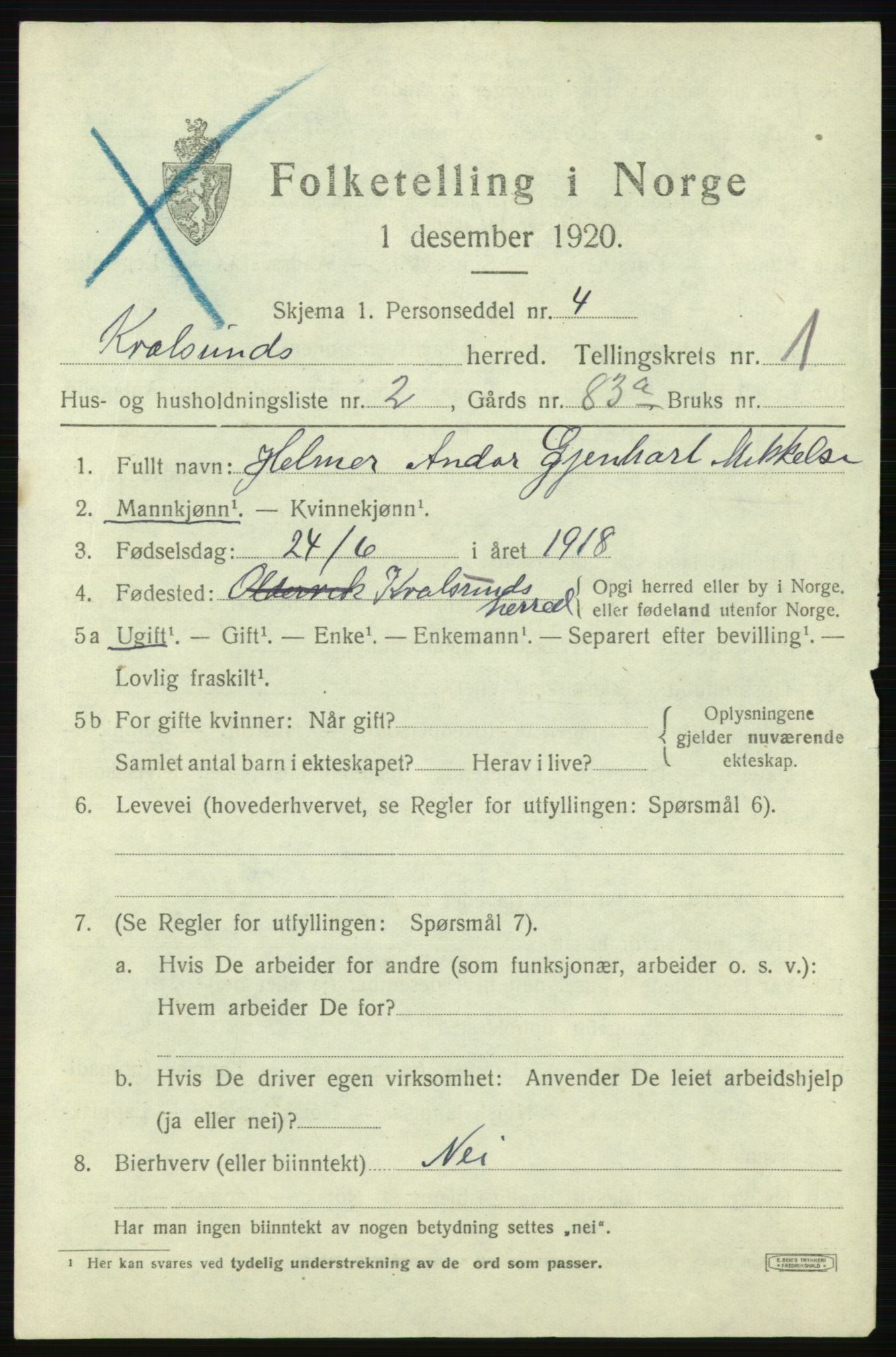 SATØ, 1920 census for , 1920, p. 486