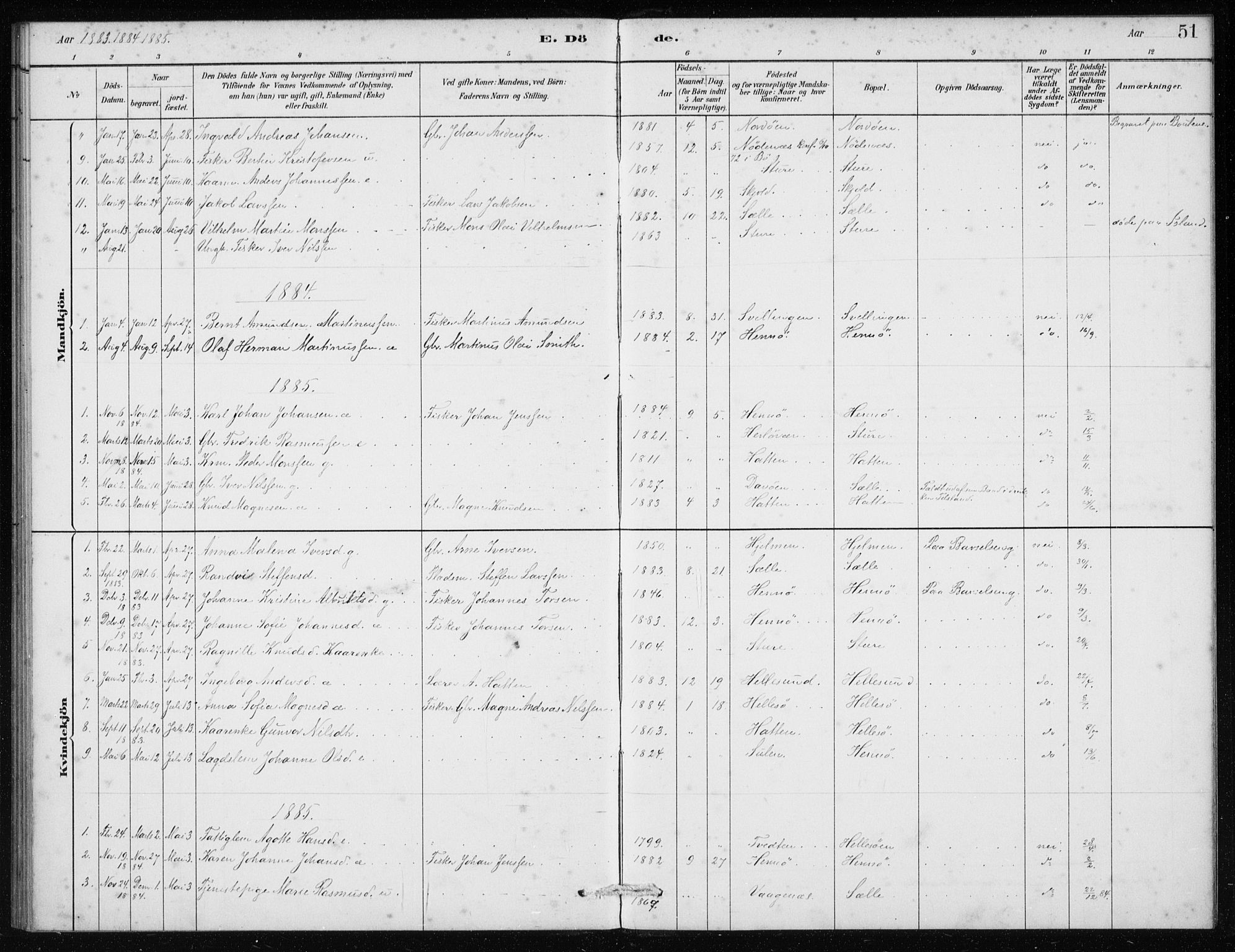 Manger sokneprestembete, AV/SAB-A-76801/H/Haa: Parish register (official) no. E  1, 1881-1890, p. 51