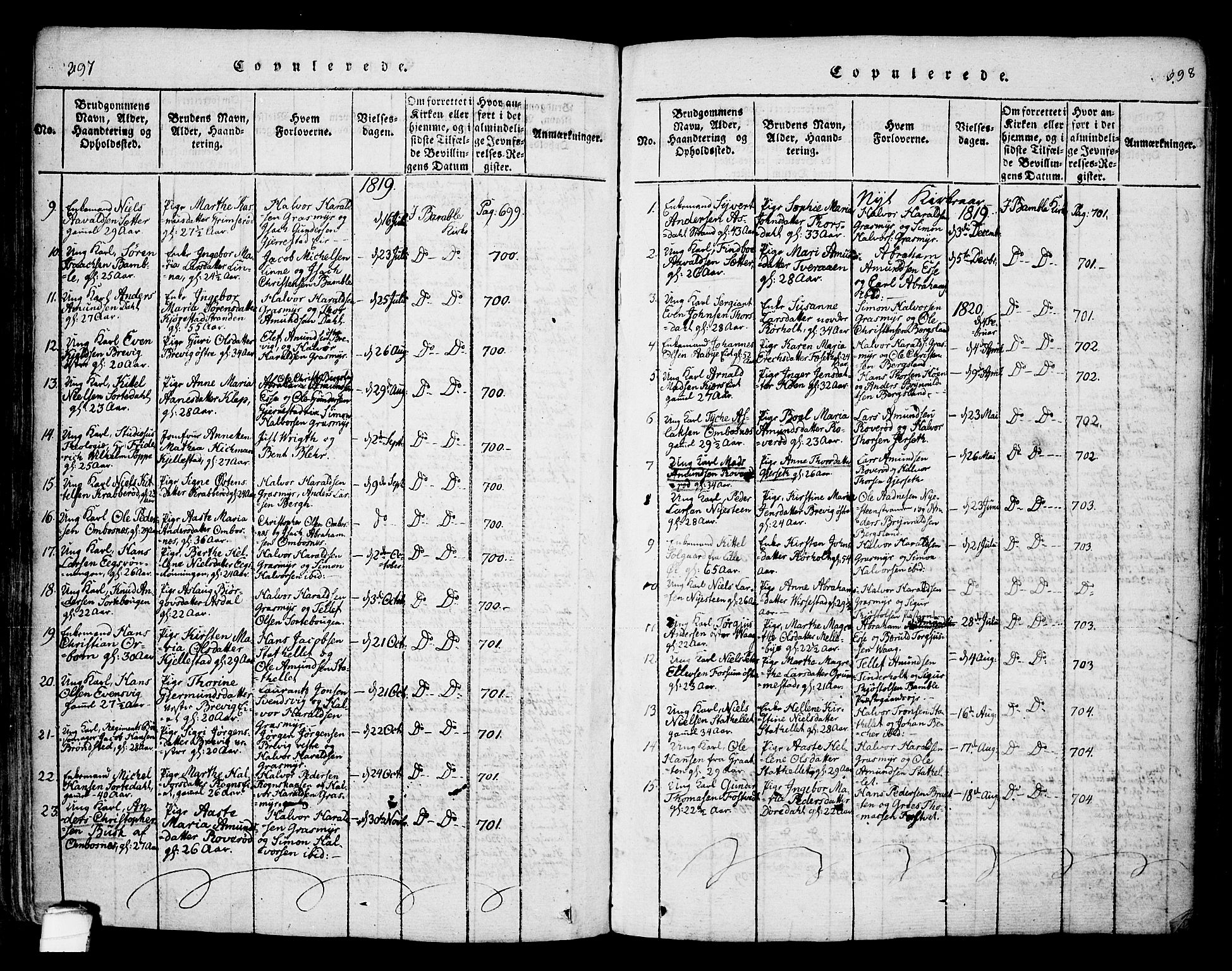 Bamble kirkebøker, SAKO/A-253/F/Fa/L0003: Parish register (official) no. I 3 /1, 1814-1834, p. 397-398