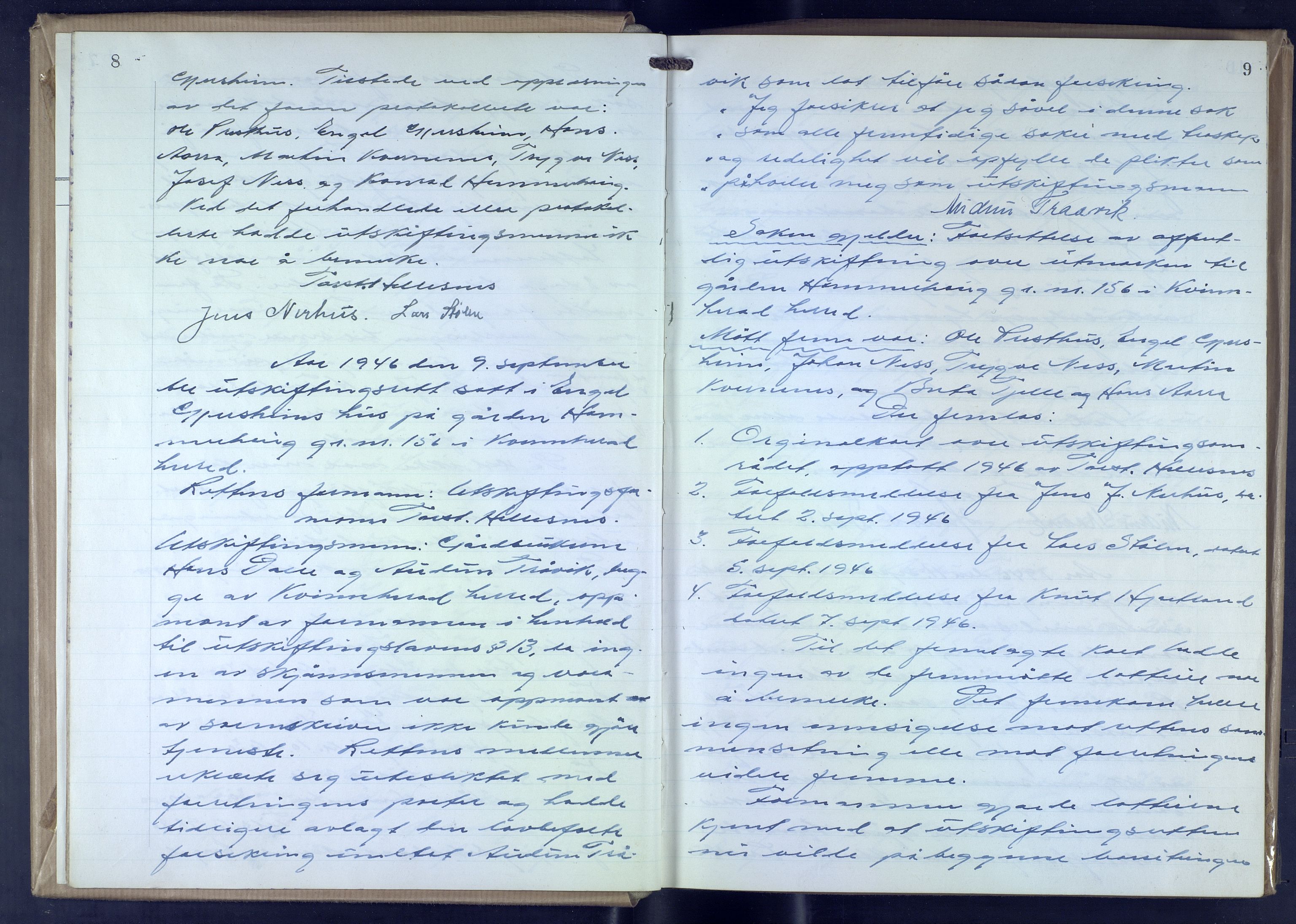 Hordaland jordskiftedøme - VII Indre Sunnhordland jordskiftedistrikt, AV/SAB-A-7401/A/Aa/L0025: Forhandlingsprotokoll, 1946-1952, p. 8-9