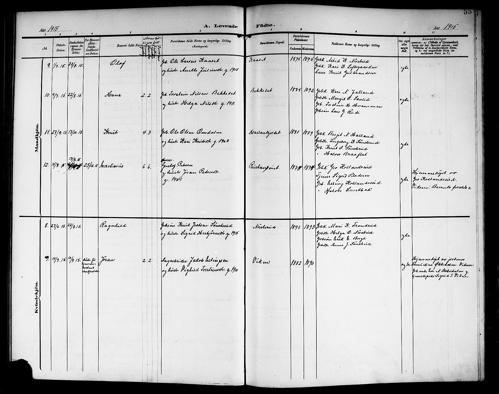 Nore kirkebøker, AV/SAKO-A-238/G/Ga/L0004: Parish register (copy) no. I 4, 1904-1919, p. 55