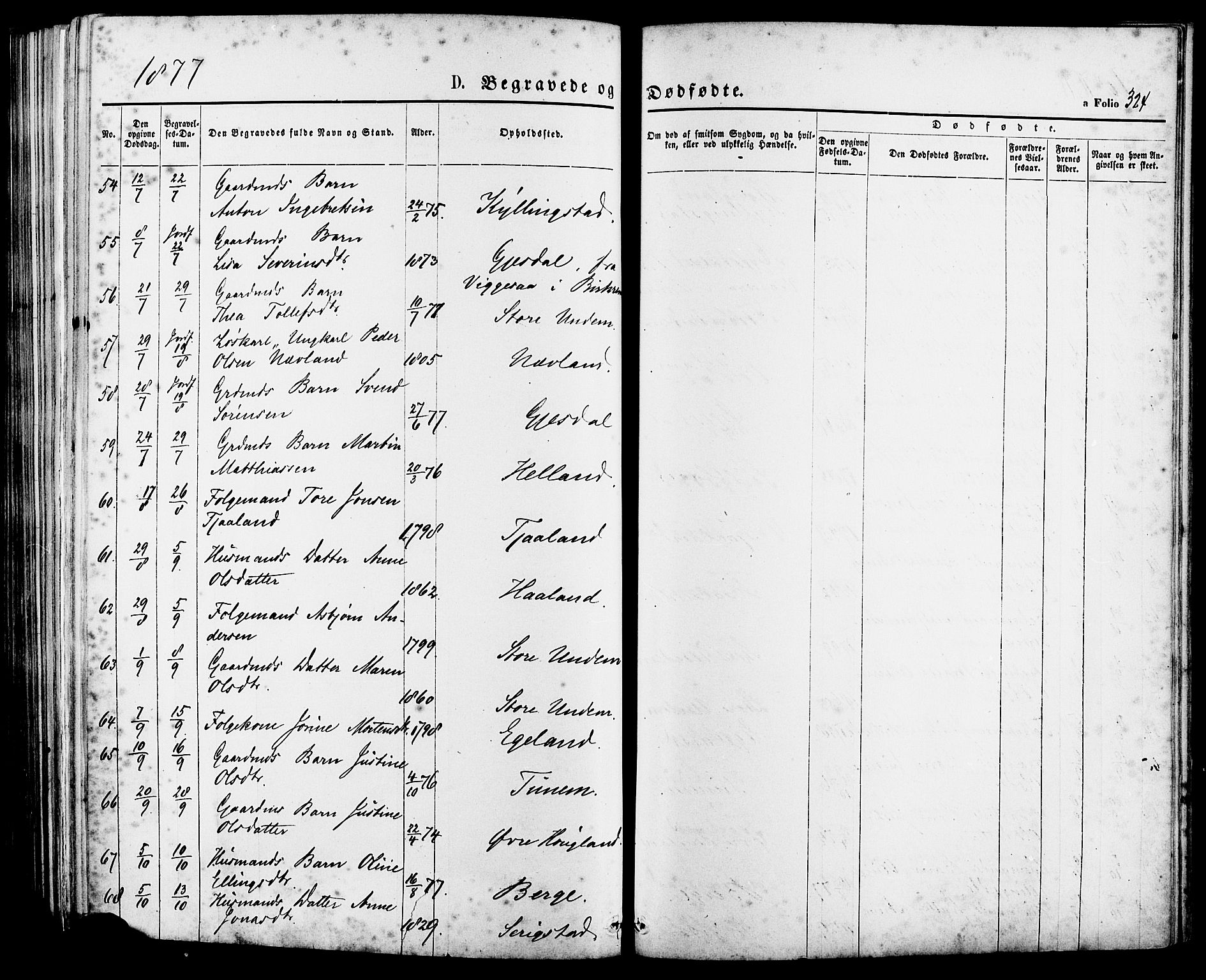 Lye sokneprestkontor, AV/SAST-A-101794/001/30BA/L0008: Parish register (official) no. A 7, 1872-1881, p. 324