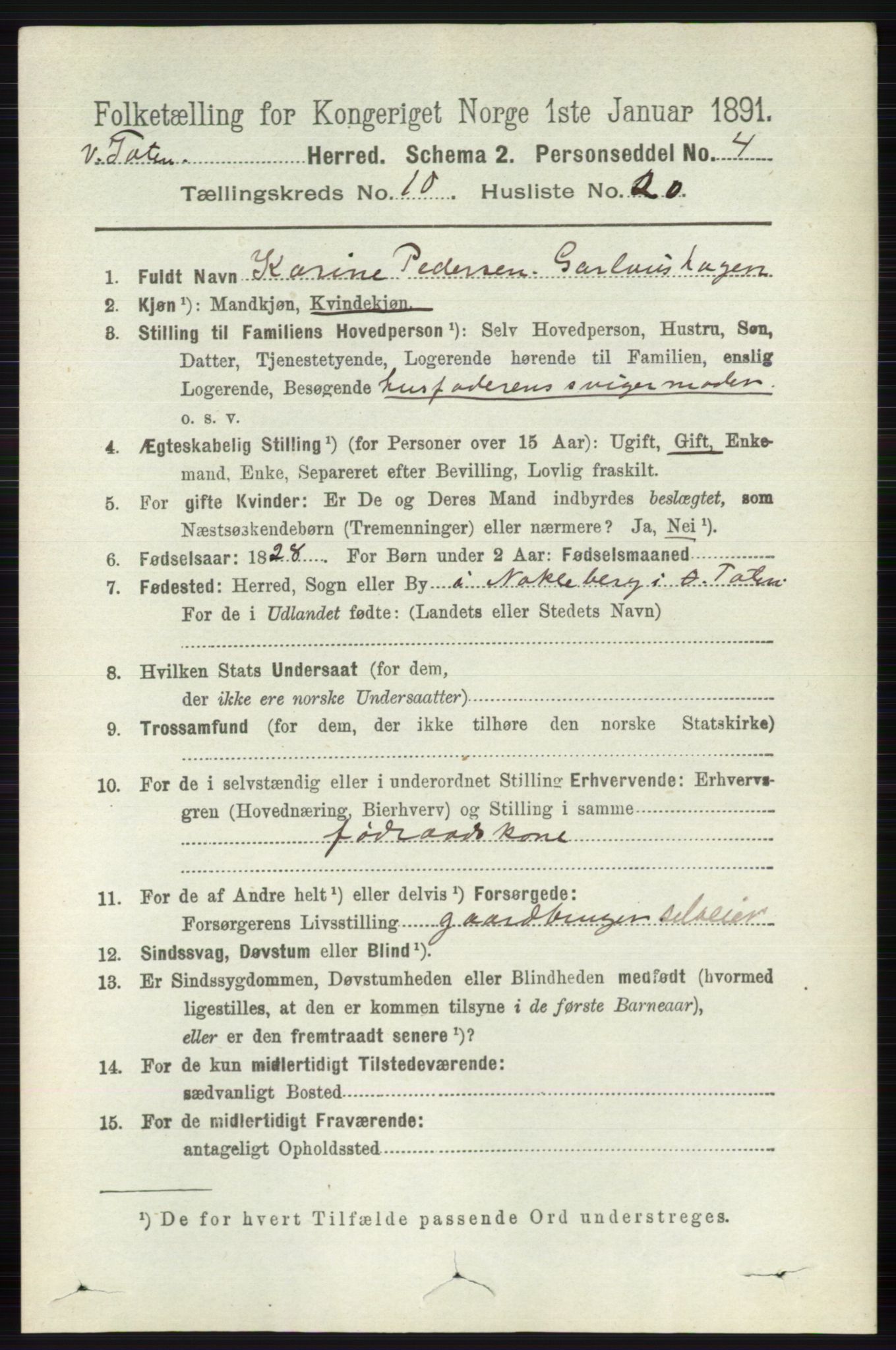 RA, 1891 census for 0529 Vestre Toten, 1891, p. 6322