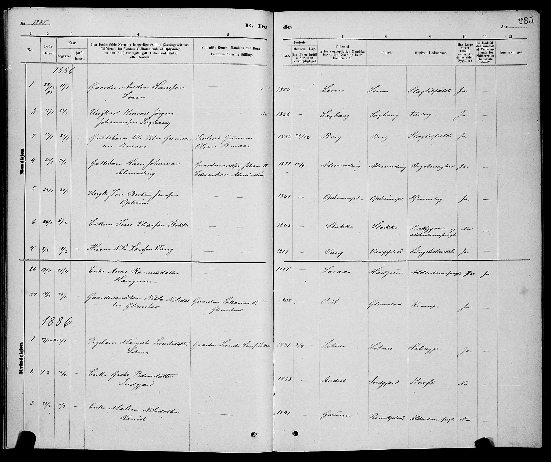 Ministerialprotokoller, klokkerbøker og fødselsregistre - Nord-Trøndelag, SAT/A-1458/730/L0301: Parish register (copy) no. 730C04, 1880-1897, p. 285