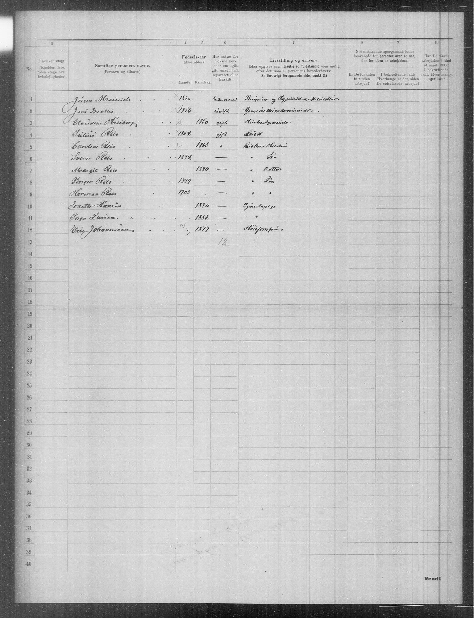 OBA, Municipal Census 1903 for Kristiania, 1903, p. 1420