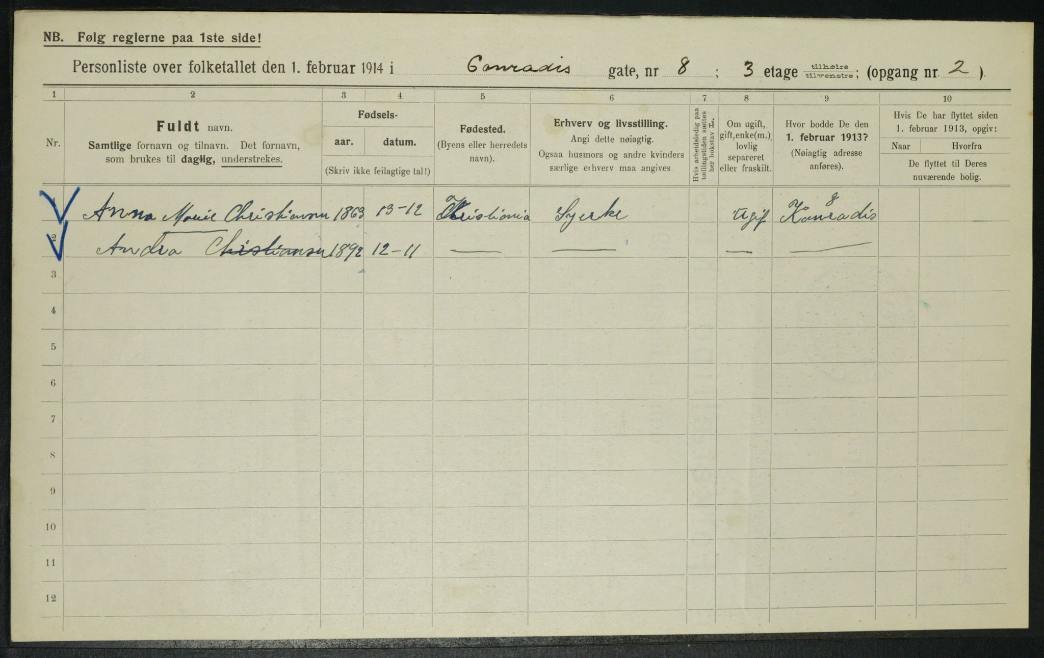 OBA, Municipal Census 1914 for Kristiania, 1914, p. 13754