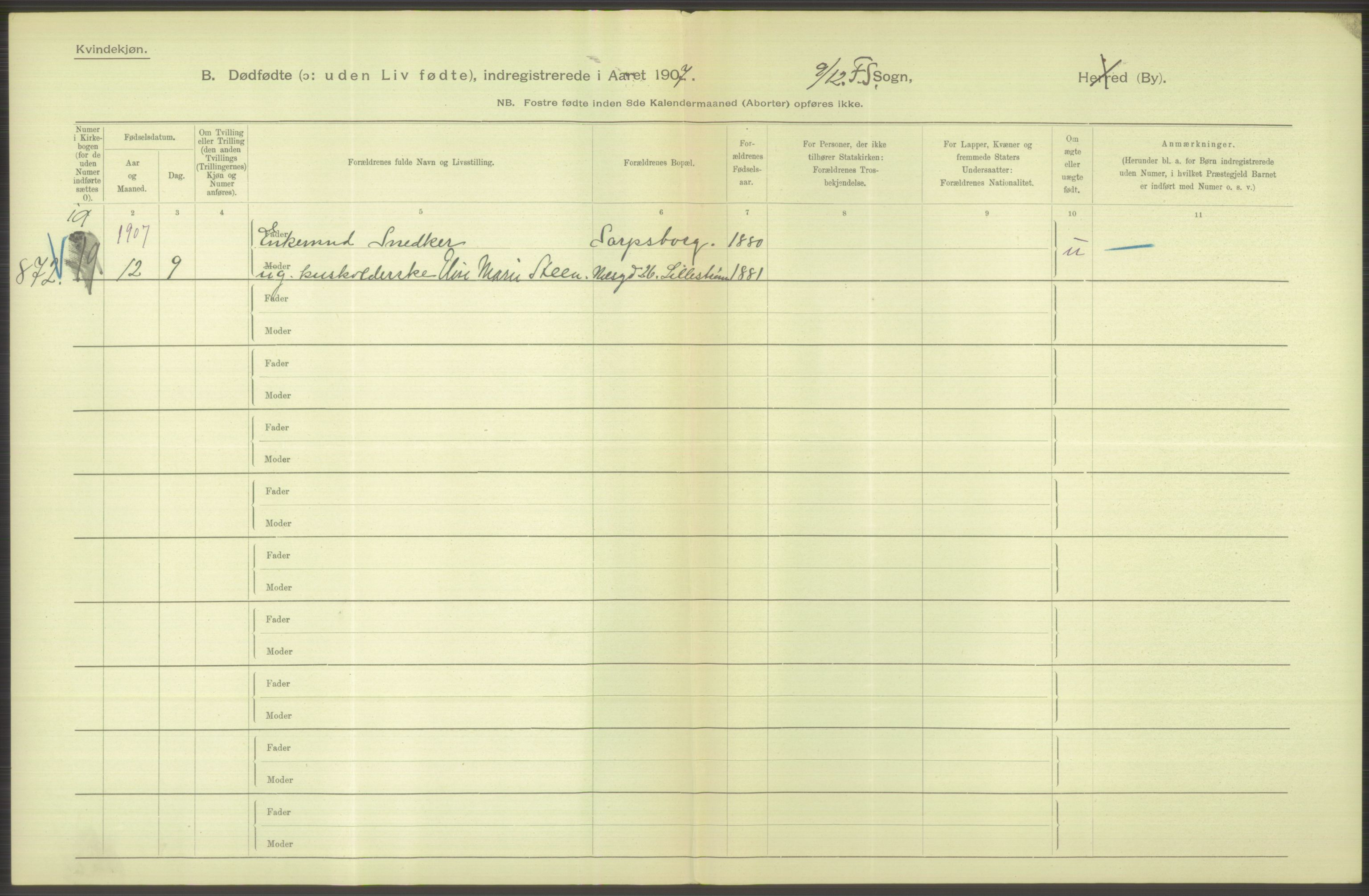 Statistisk sentralbyrå, Sosiodemografiske emner, Befolkning, AV/RA-S-2228/D/Df/Dfa/Dfae/L0010: Kristiania: Døde, dødfødte, 1907, p. 192