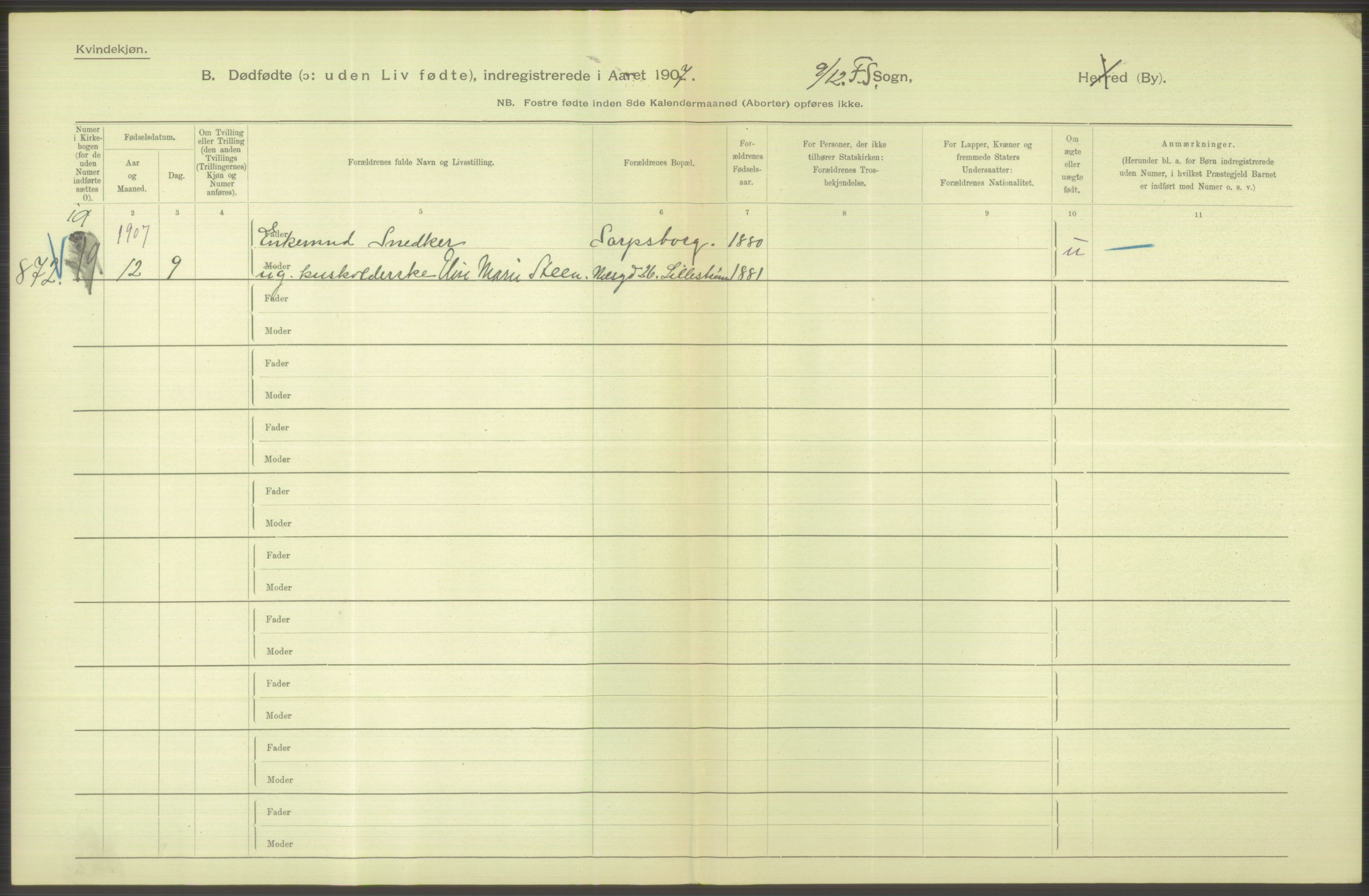 Statistisk sentralbyrå, Sosiodemografiske emner, Befolkning, AV/RA-S-2228/D/Df/Dfa/Dfae/L0010: Kristiania: Døde, dødfødte, 1907, p. 192