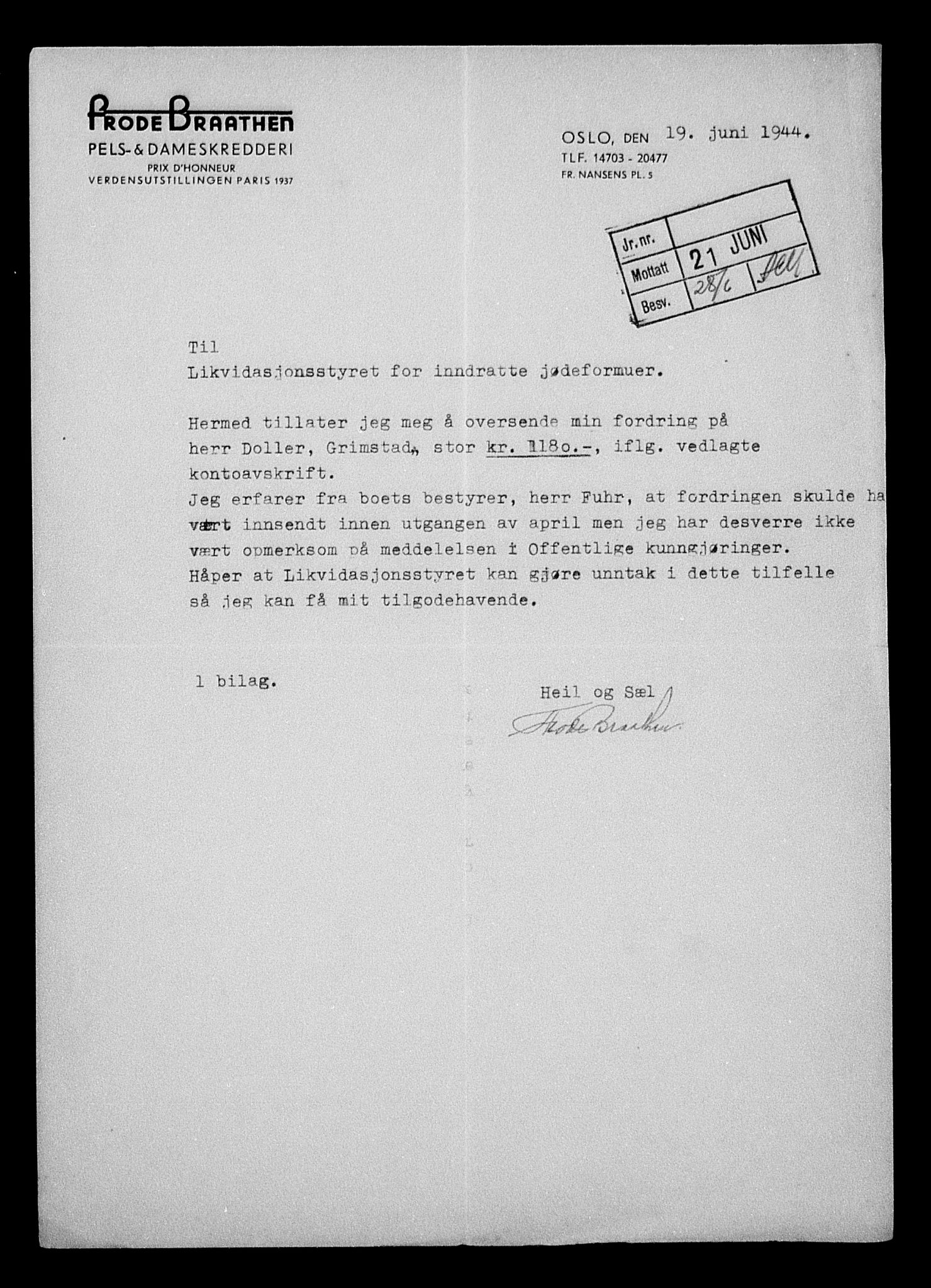 Justisdepartementet, Tilbakeføringskontoret for inndratte formuer, AV/RA-S-1564/H/Hc/Hcd/L0993: --, 1945-1947, p. 287