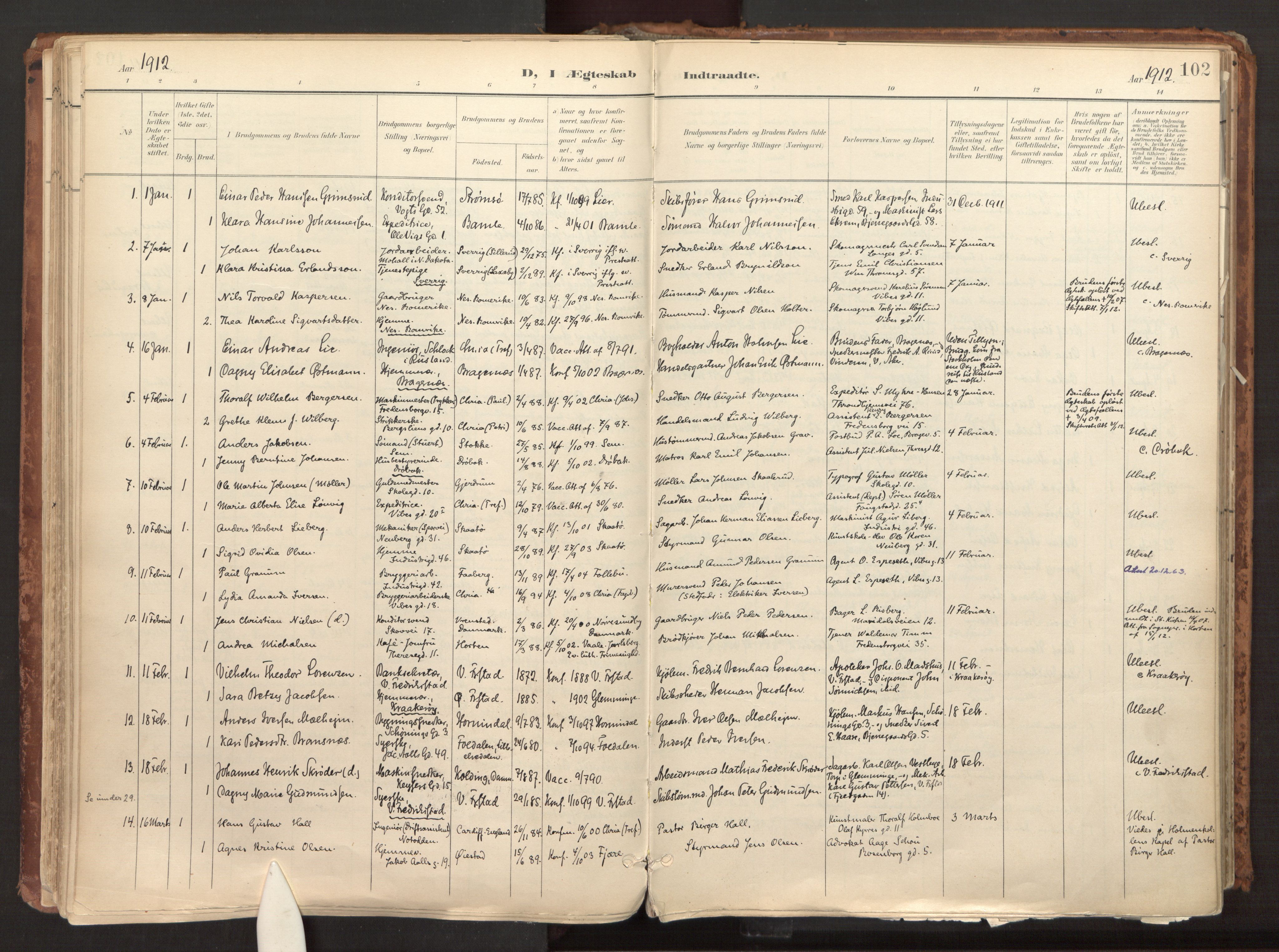 Fagerborg prestekontor Kirkebøker, AV/SAO-A-10844/F/Fa/L0003: Parish register (official) no. 3, 1898-1916, p. 102