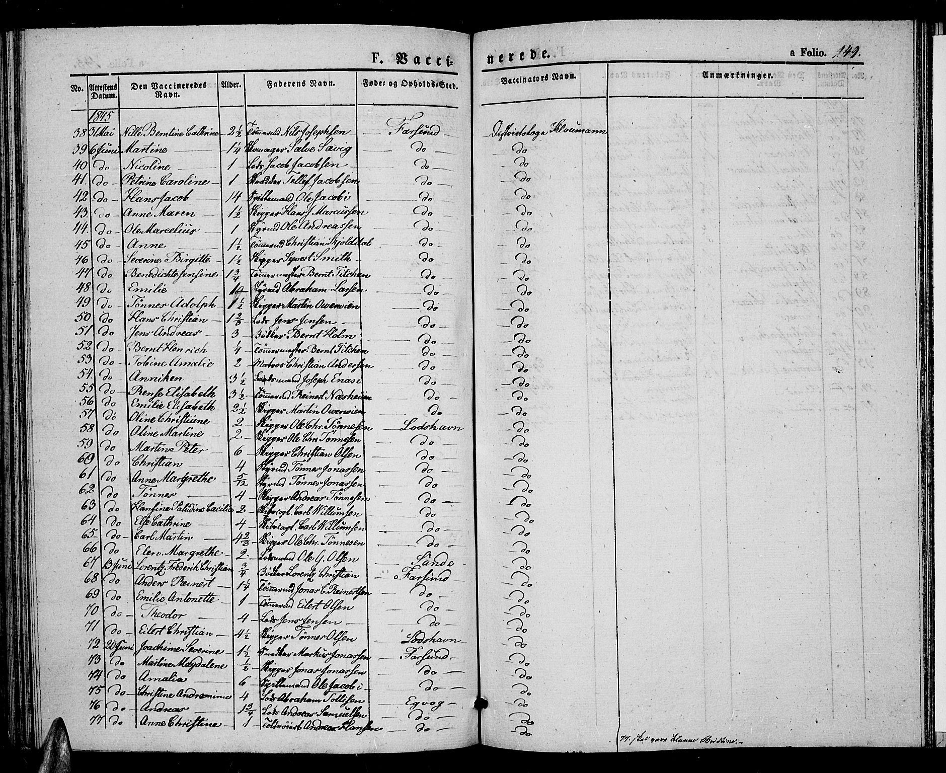 Farsund sokneprestkontor, SAK/1111-0009/F/Fa/L0003: Parish register (official) no. A 3, 1836-1846, p. 149