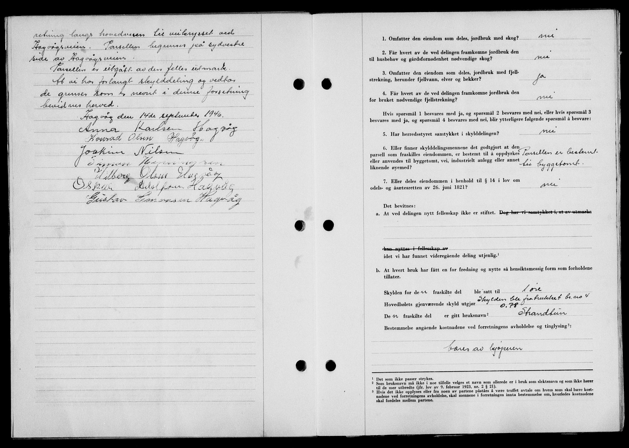 Lofoten sorenskriveri, SAT/A-0017/1/2/2C/L0014a: Mortgage book no. 14a, 1946-1946, Diary no: : 1312/1946