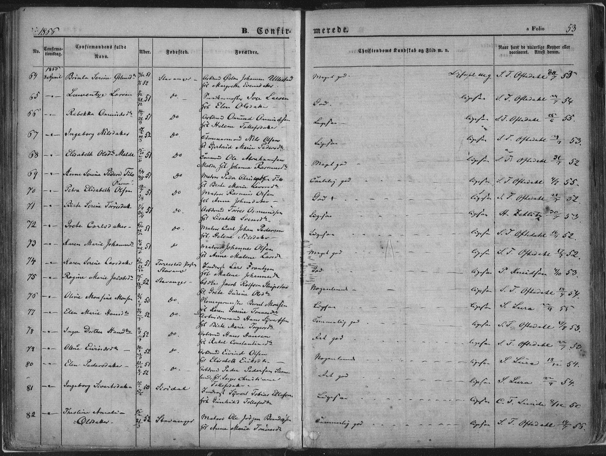 Domkirken sokneprestkontor, SAST/A-101812/001/30/30BA/L0018: Parish register (official) no. A 17, 1857-1877, p. 53