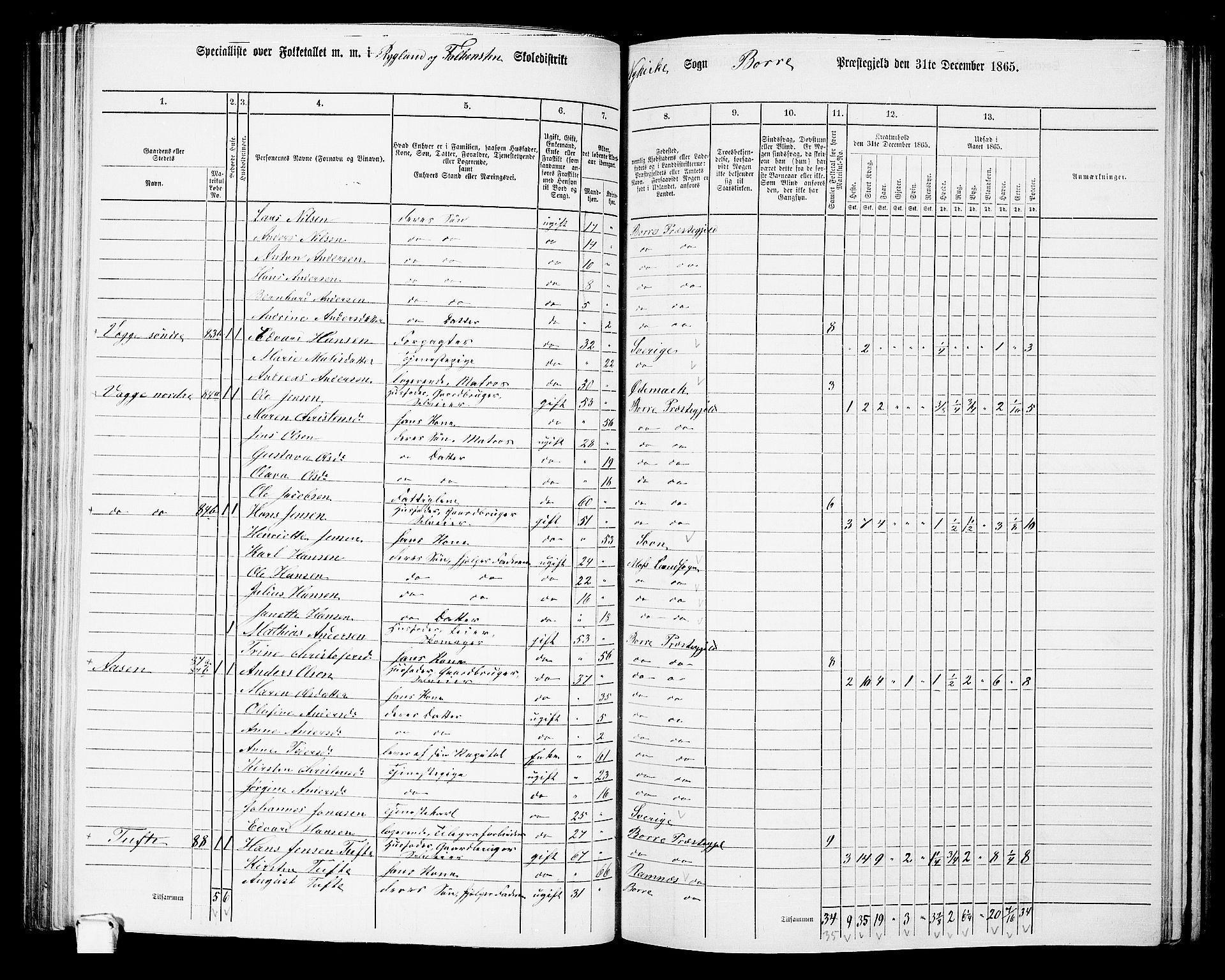 RA, 1865 census for Borre, 1865, p. 129