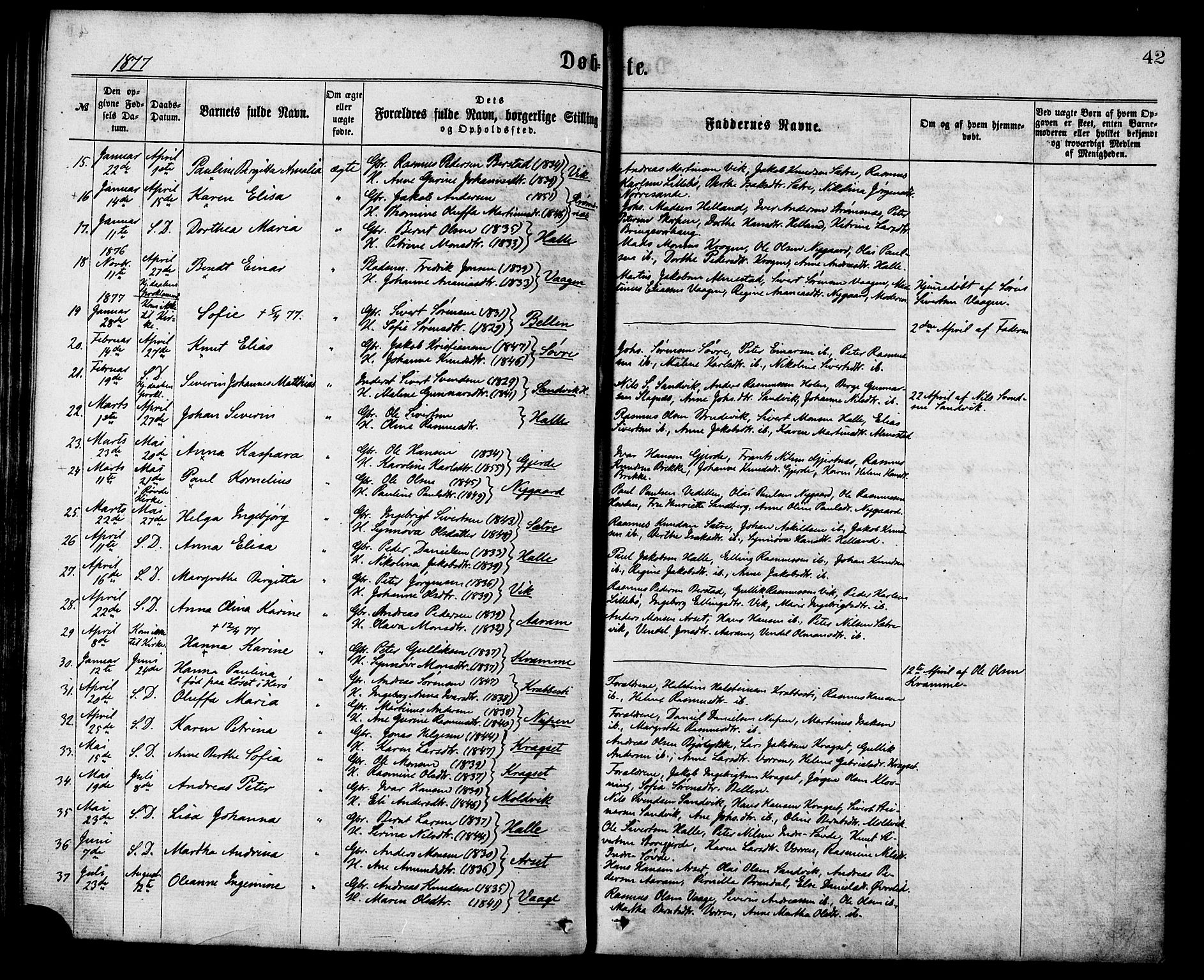 Ministerialprotokoller, klokkerbøker og fødselsregistre - Møre og Romsdal, AV/SAT-A-1454/503/L0035: Parish register (official) no. 503A03, 1865-1884, p. 42